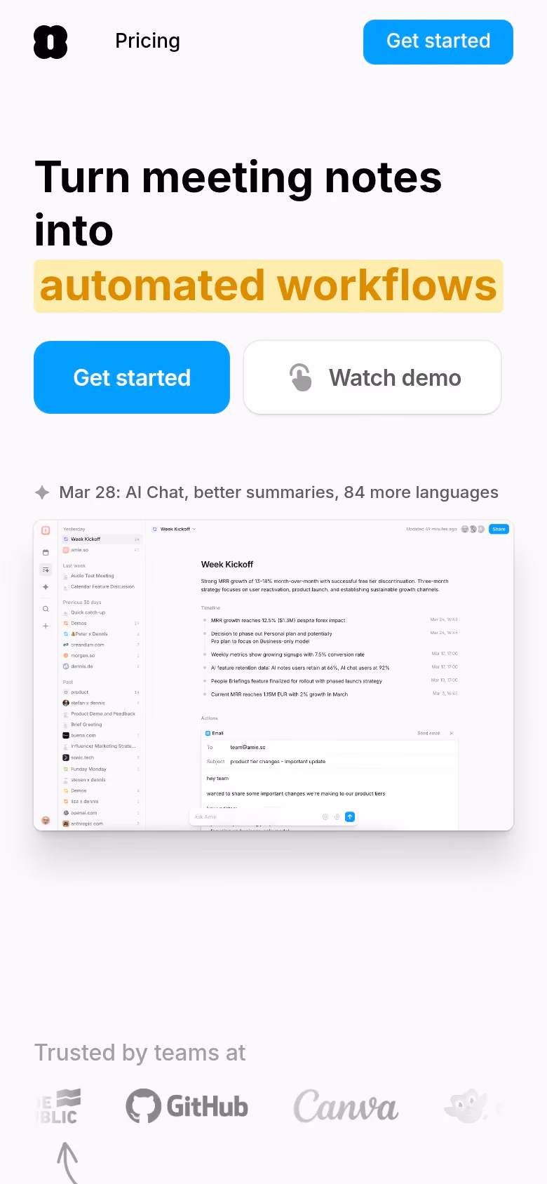 Amie mobile screenshot