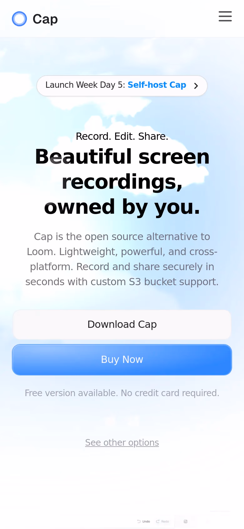 Cap mobile screenshot