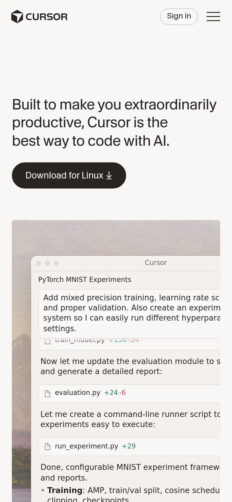 Cursor mobile screenshot
