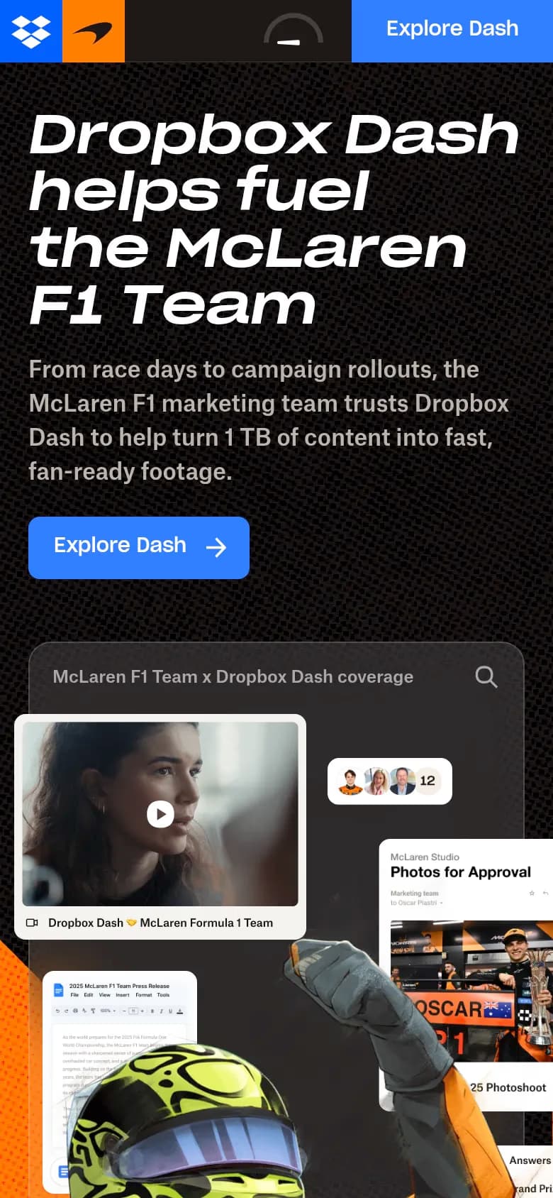 Dropbox Dash × McLaren F1 mobile screenshot