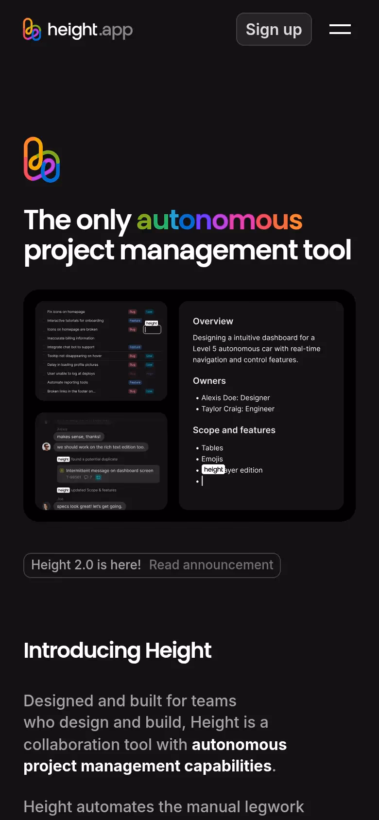 Height mobile screenshot