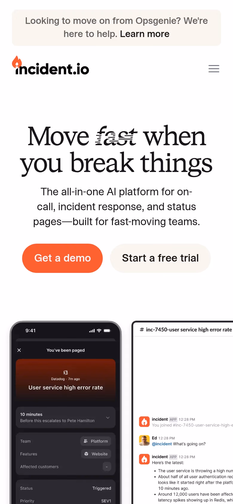 incident.io mobile screenshot