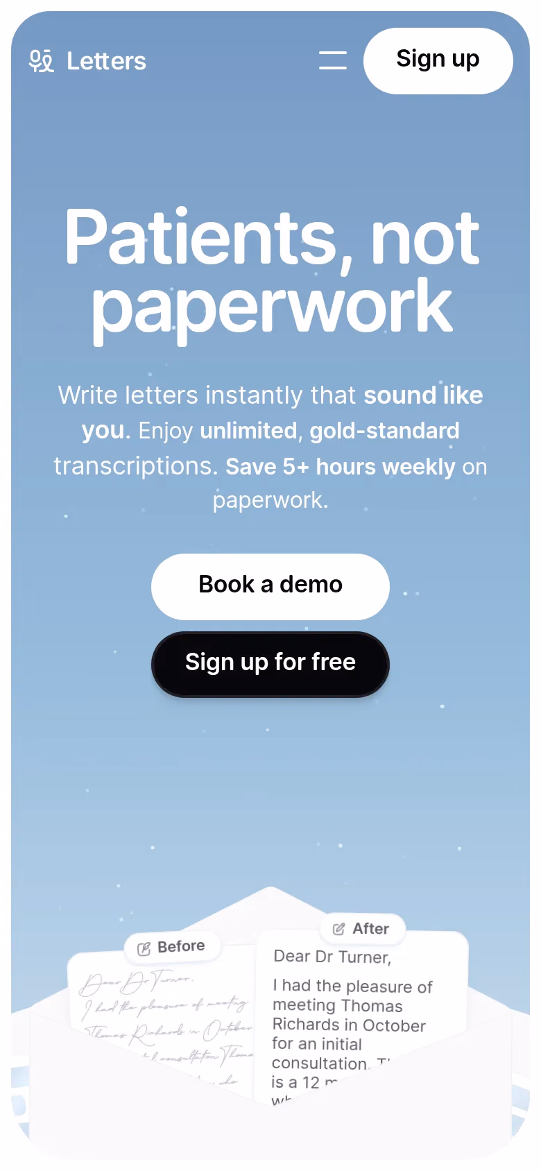 Letters mobile screenshot