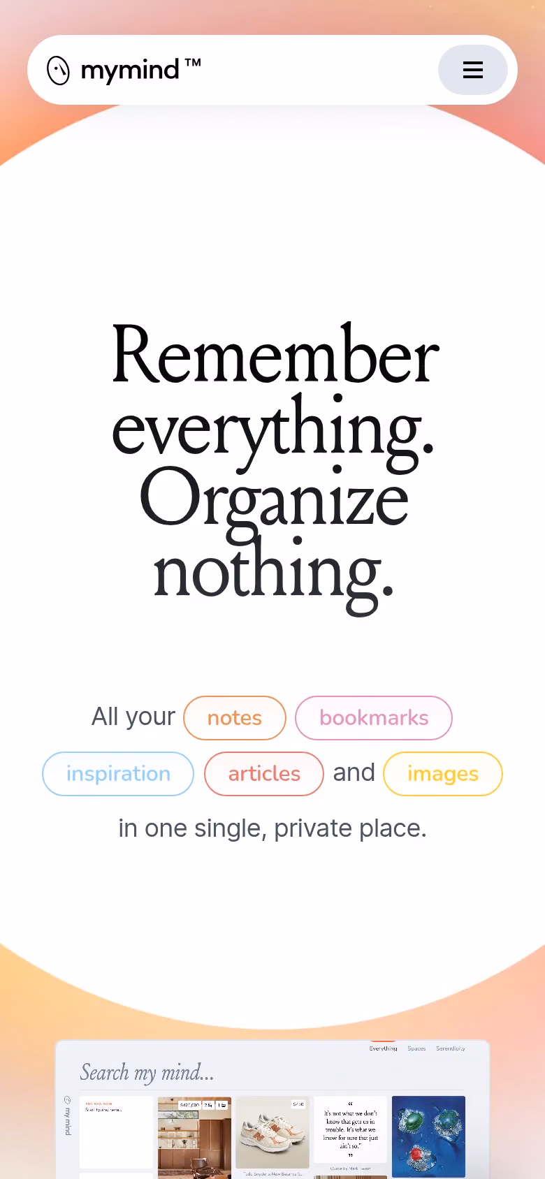 Mymind mobile screenshot