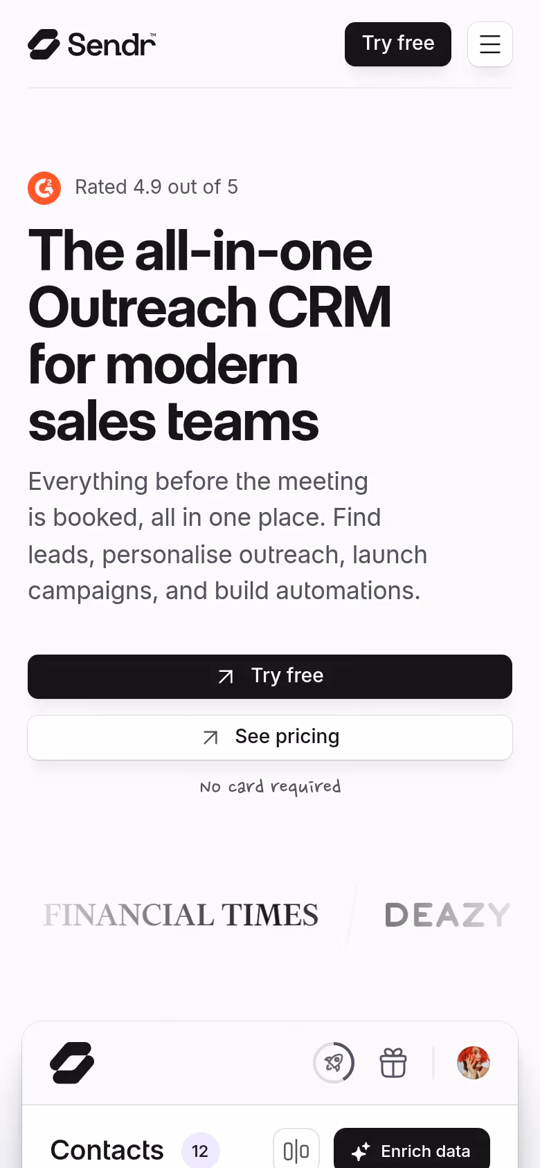 Sendr mobile screenshot