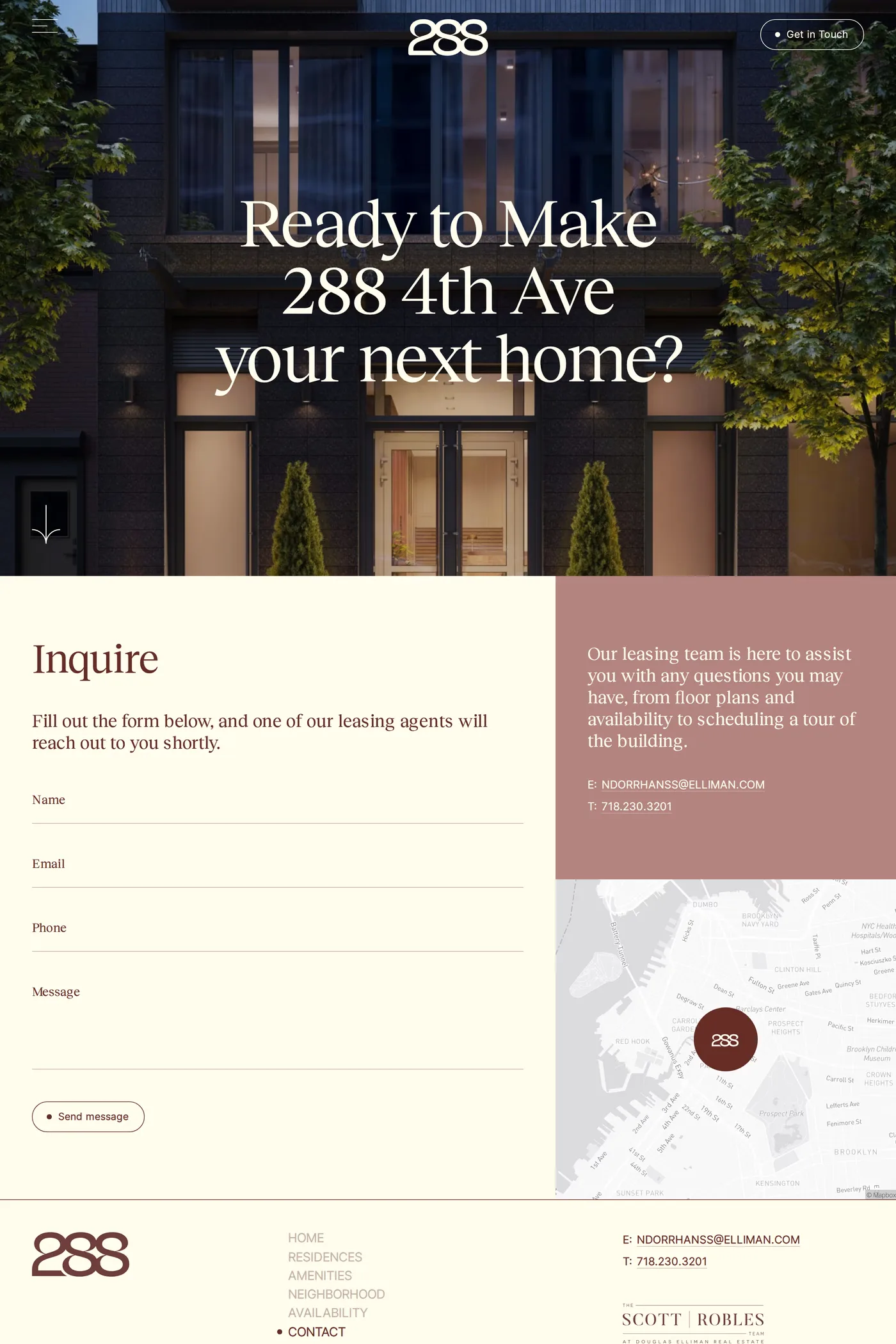 288 4th Ave — screenshot of the contact page