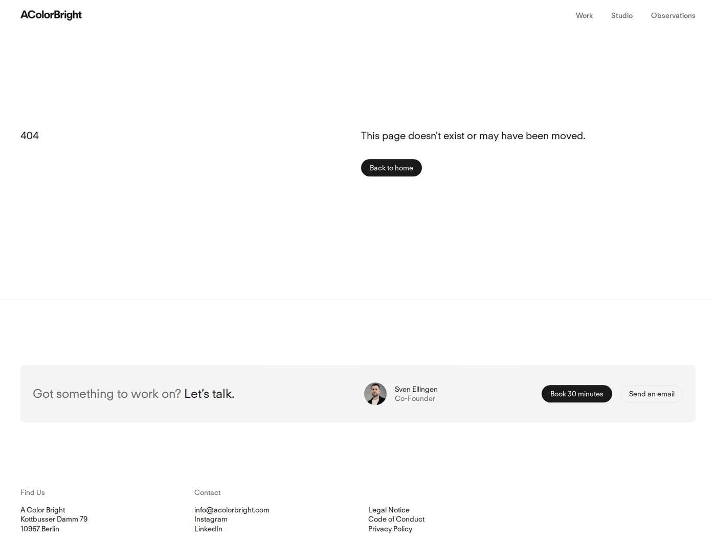 A Color Bright — screenshot of the 404 page