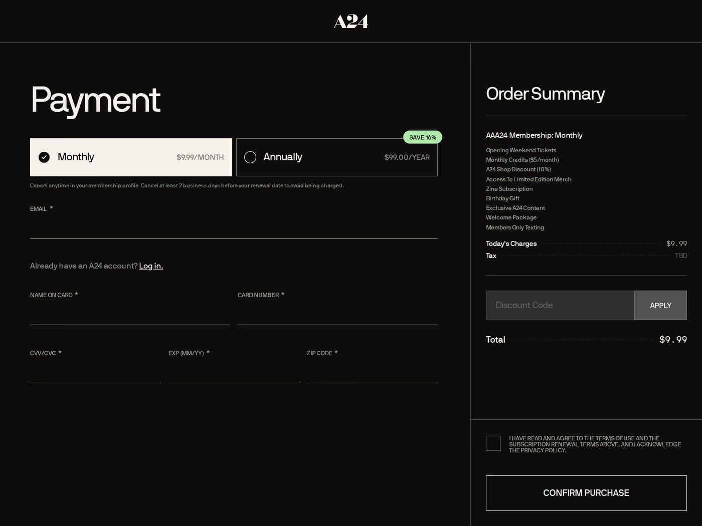 AAA24 sign up page