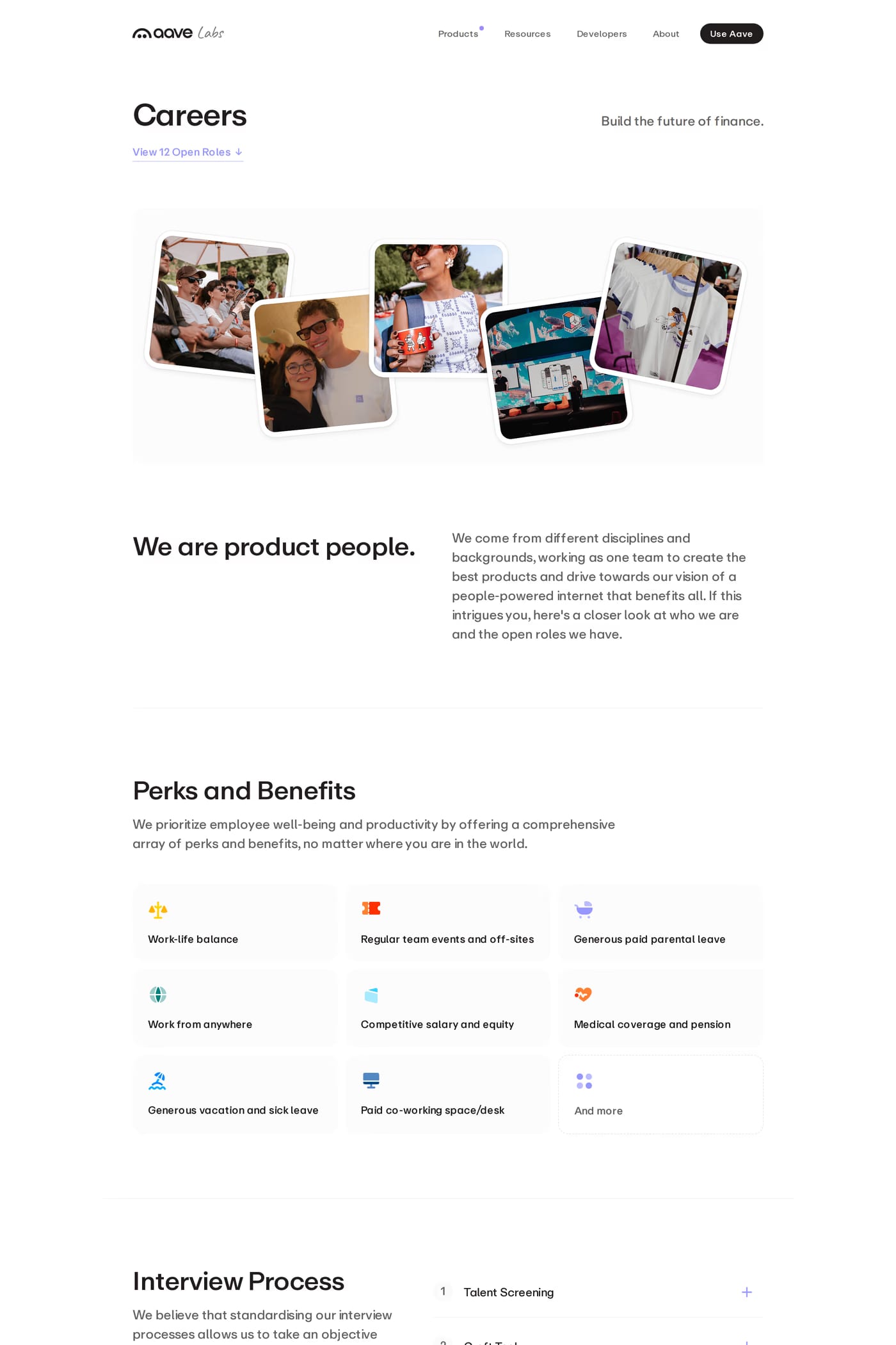 Aave — screenshot of the careers page