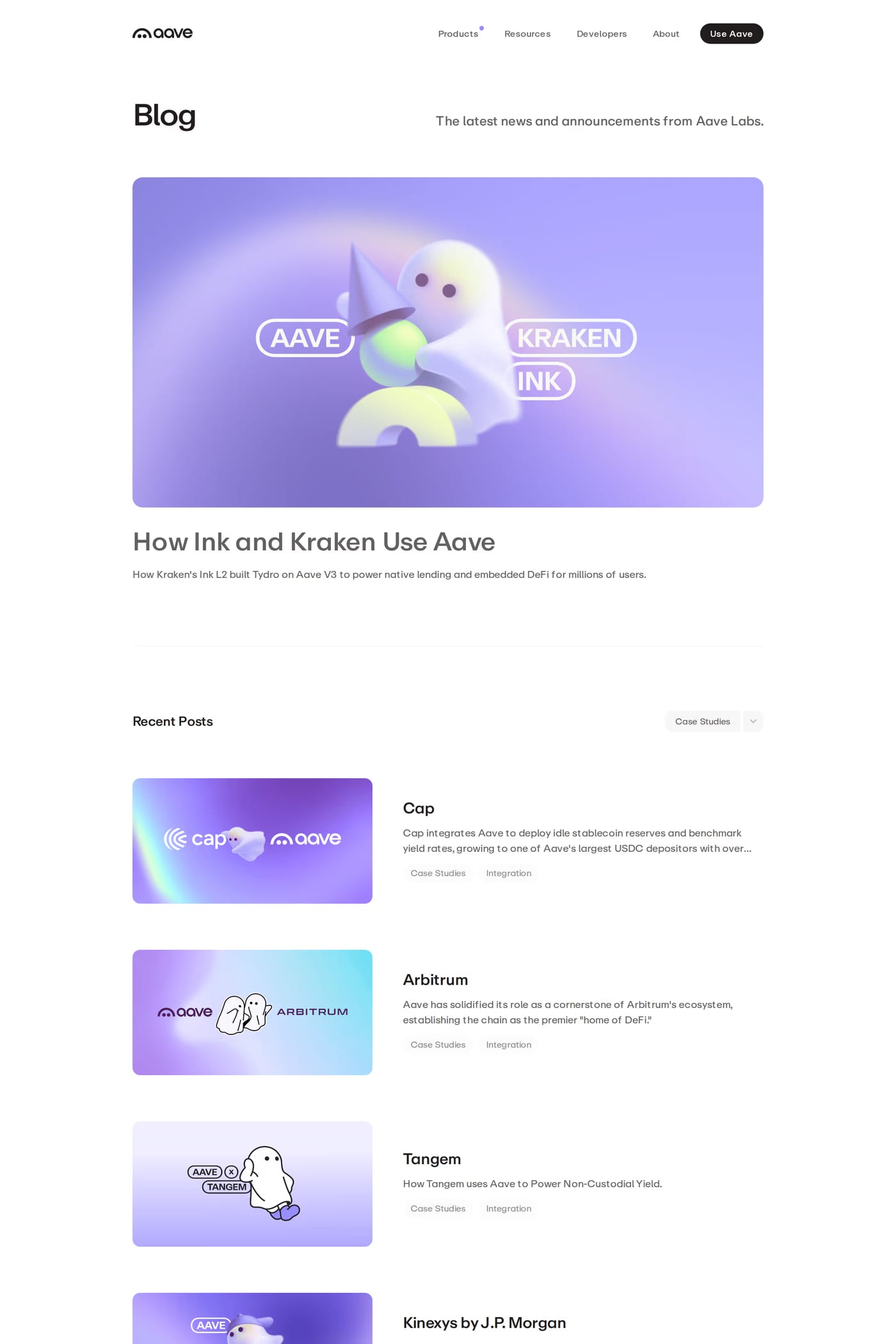 Aave — screenshot of the case studies page