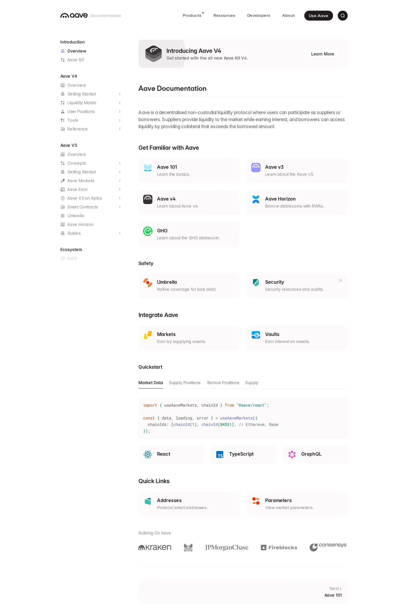 Aave — screenshot of the docs page