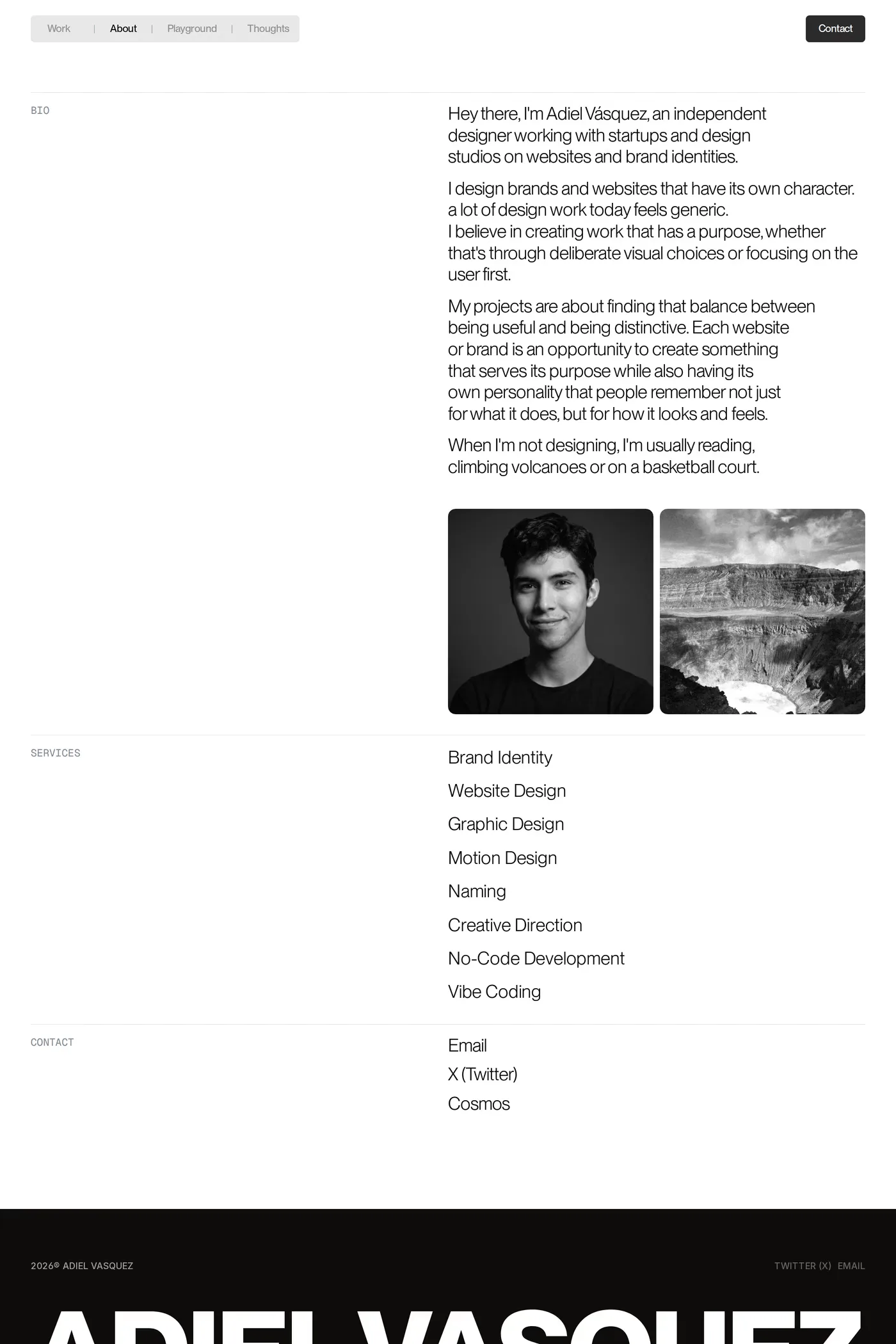Adiel Vasquez — screenshot of the about page