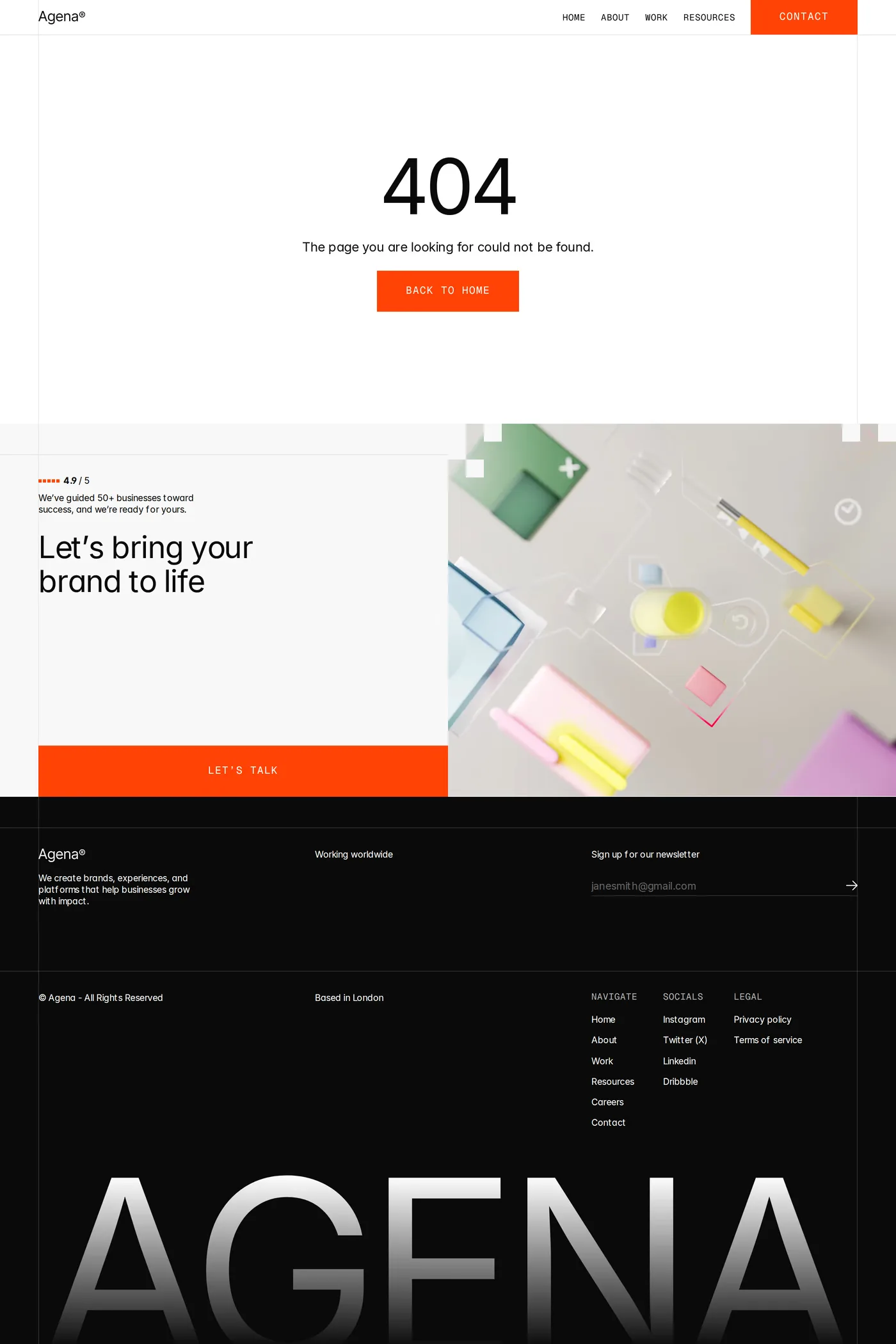 Agena — screenshot of the 404 page