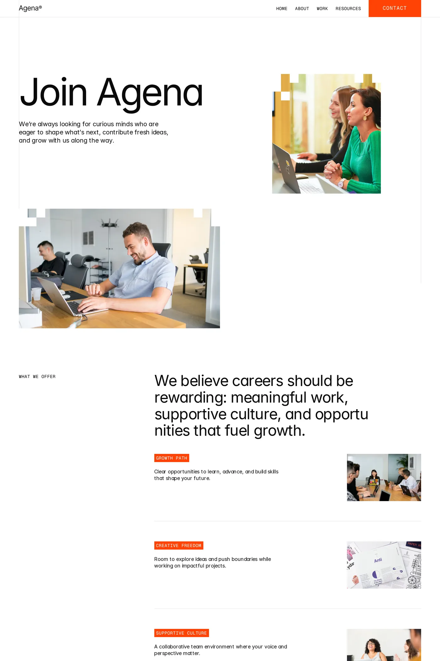 Agena — screenshot of the careers page