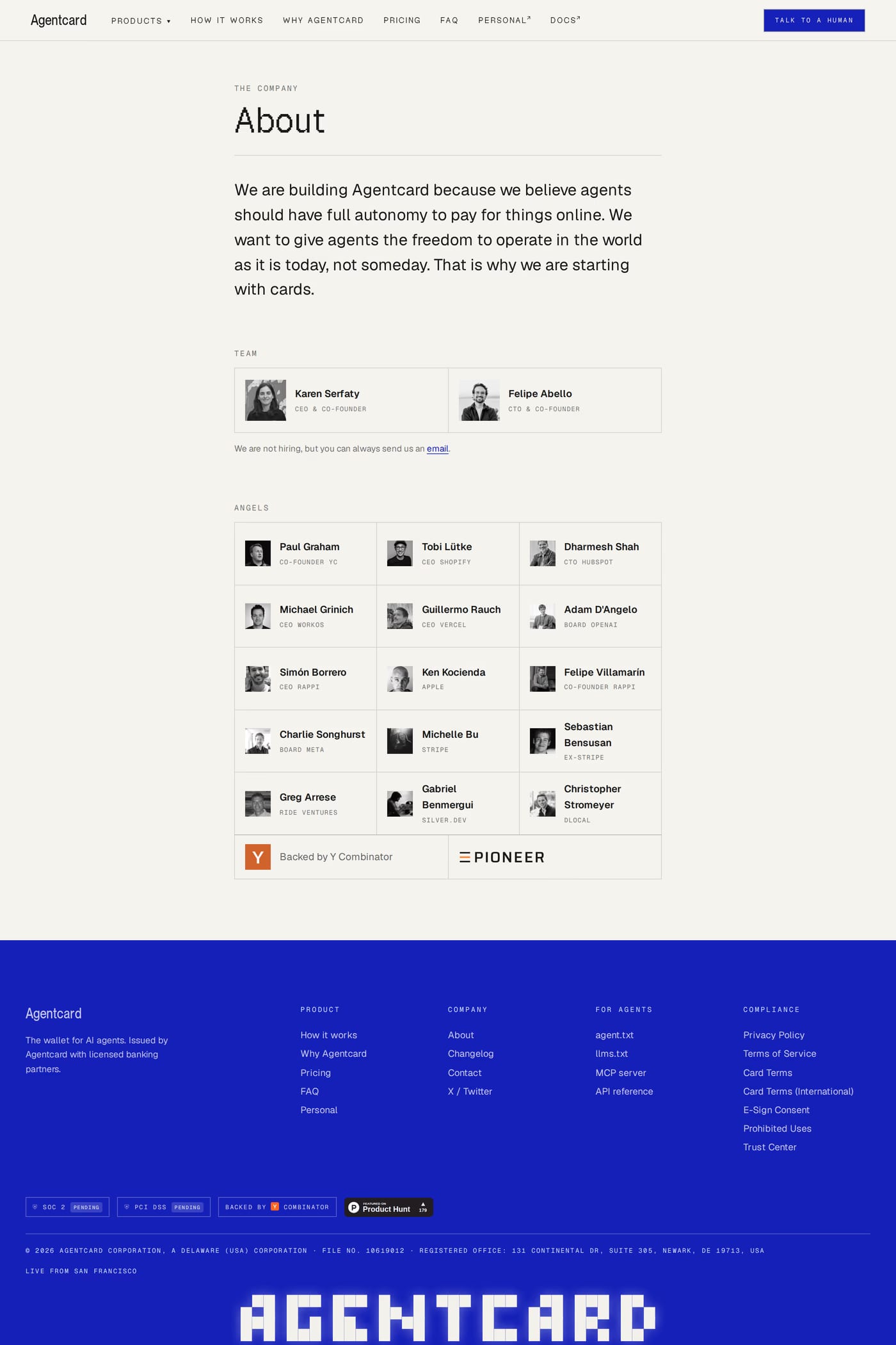 Agentcard about page