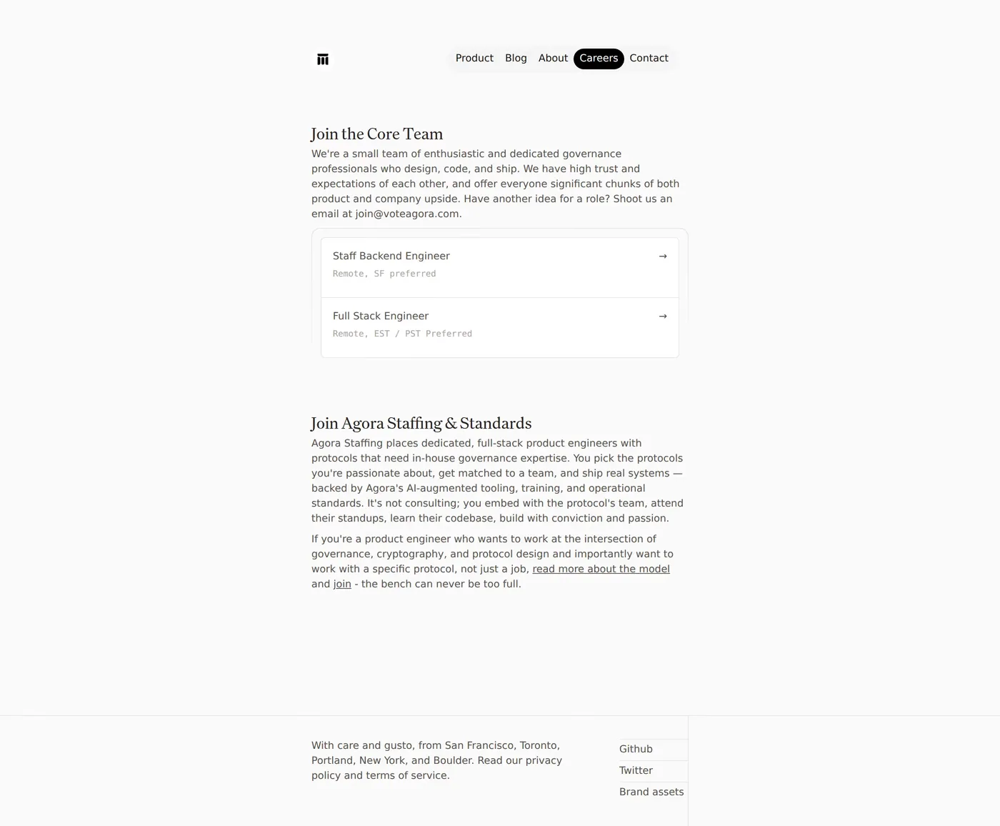 Agora — screenshot of the careers page