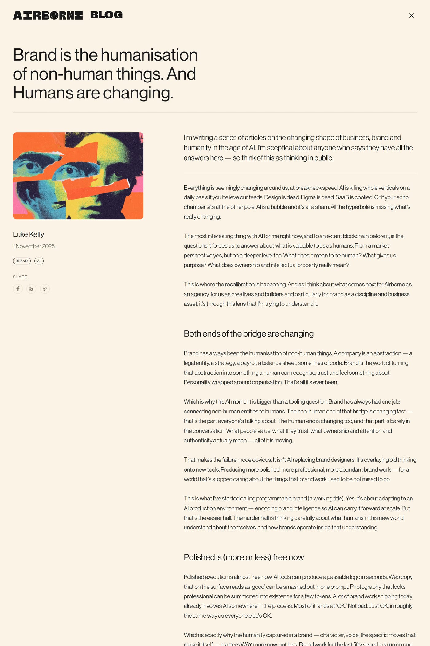 Airborne — screenshot of the blog page