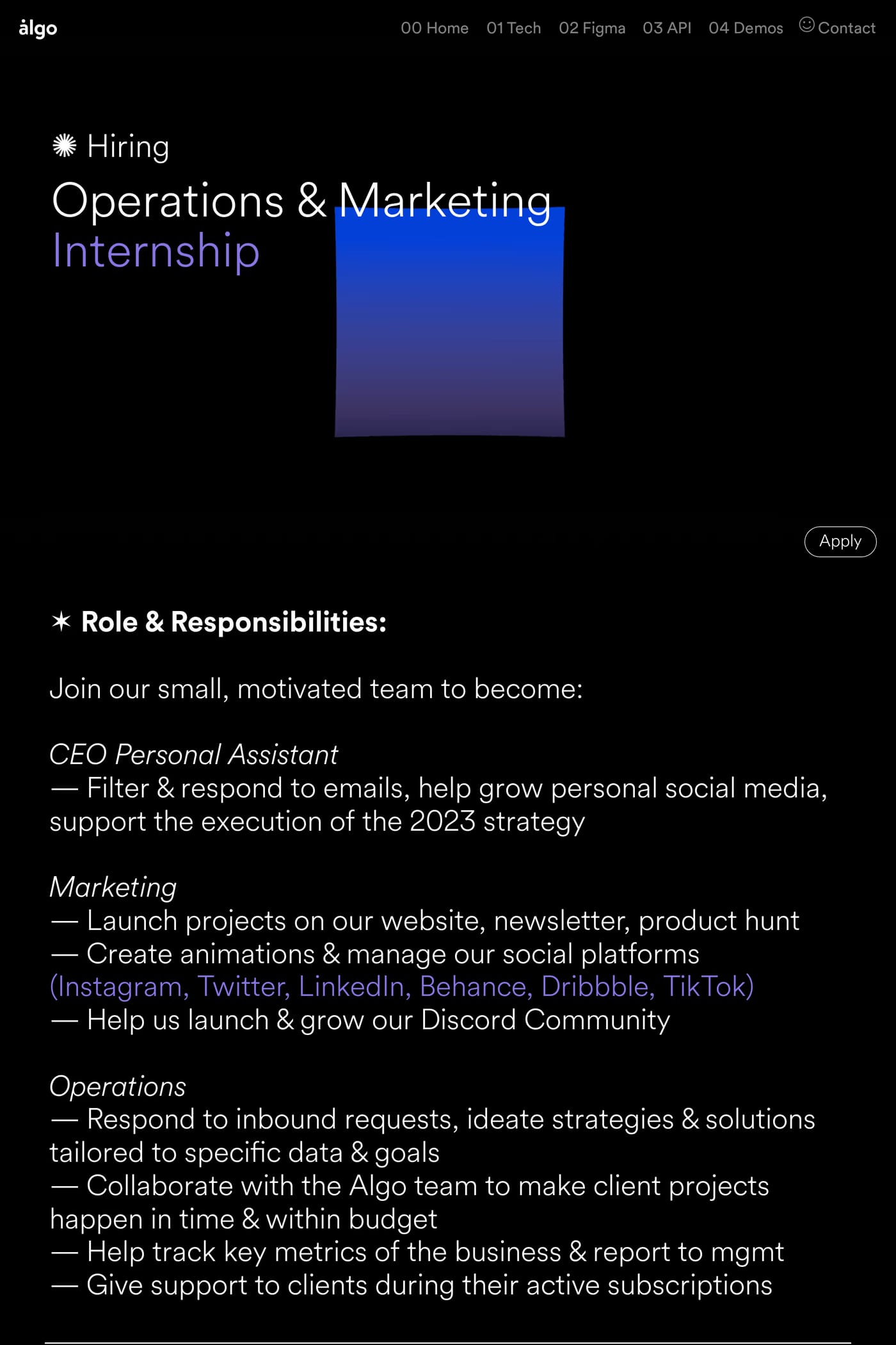 Algo — screenshot of the careers page