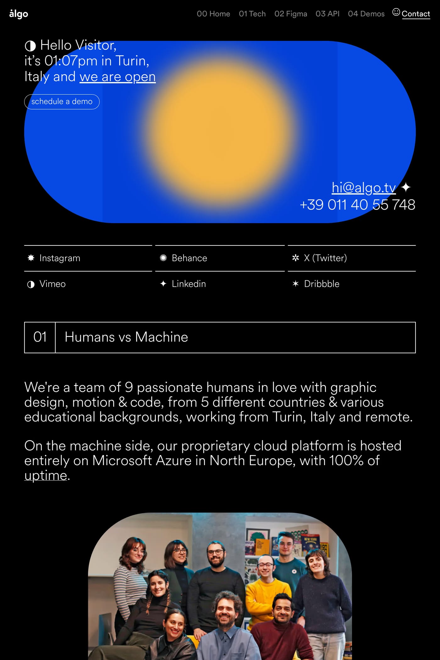 Algo — screenshot of the contact page