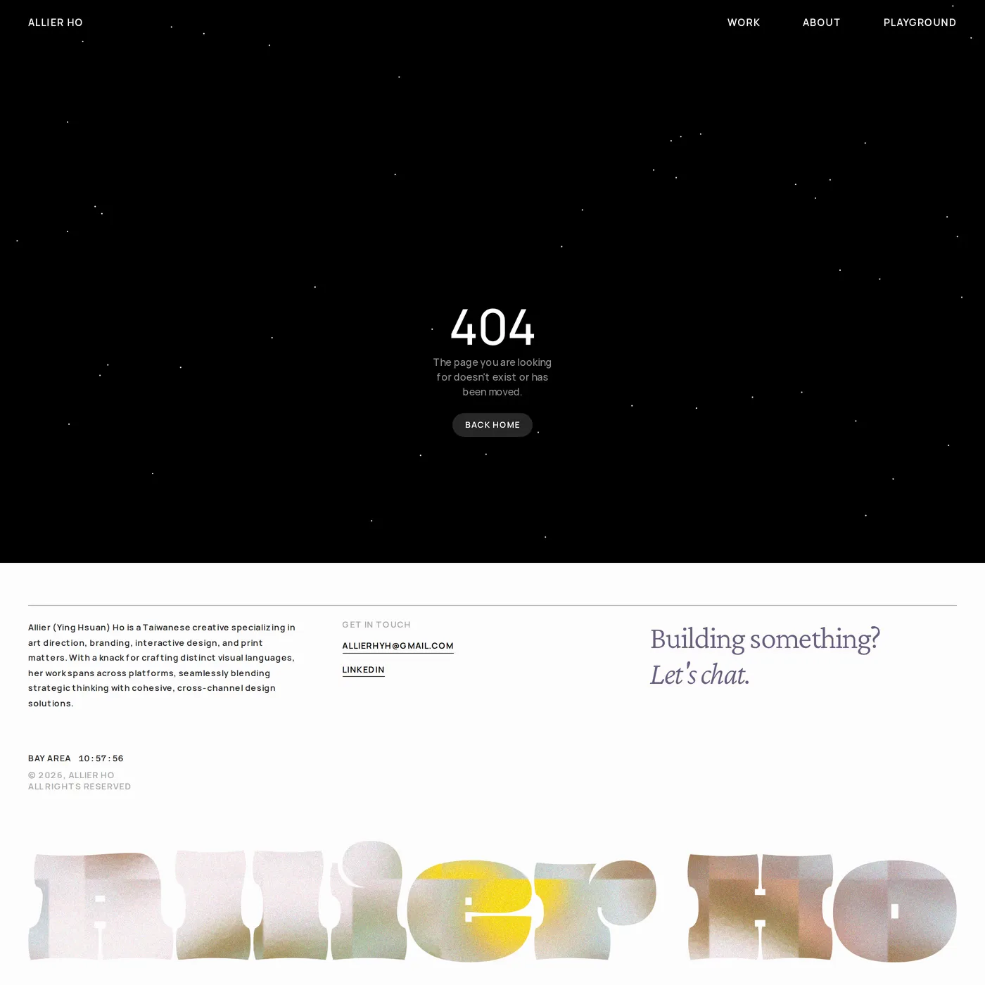 Allier Ho — screenshot of the 404 page