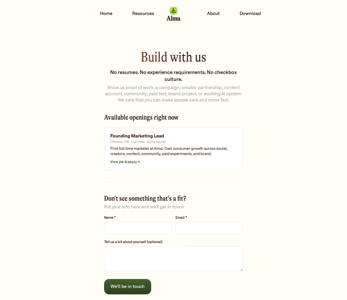 Alma careers page