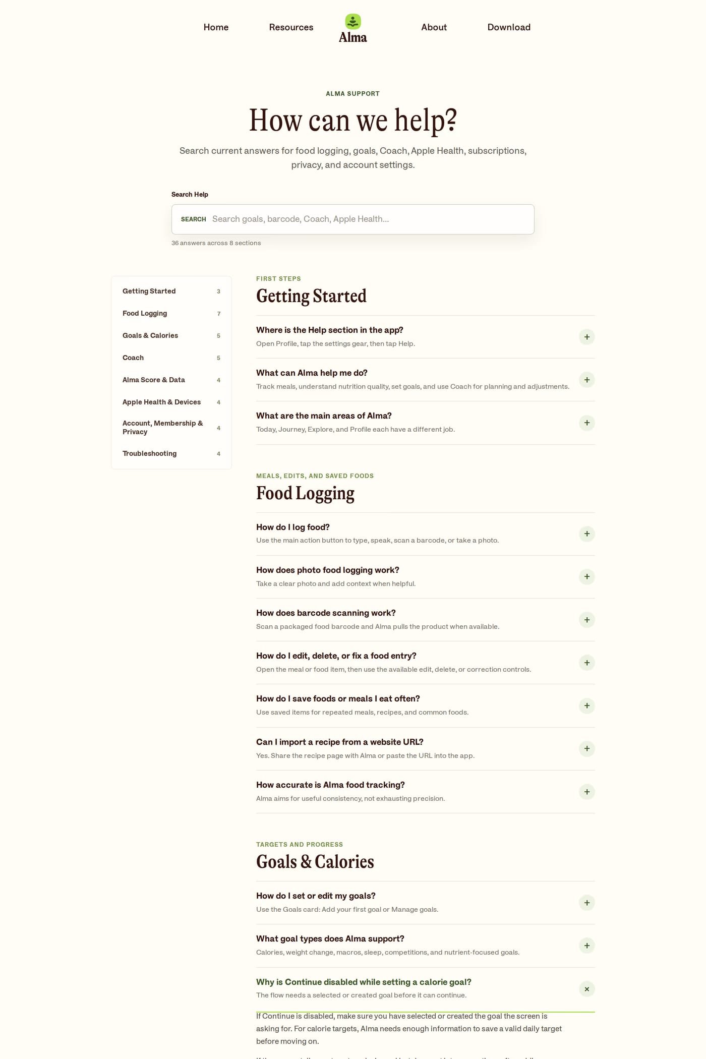 Alma docs page