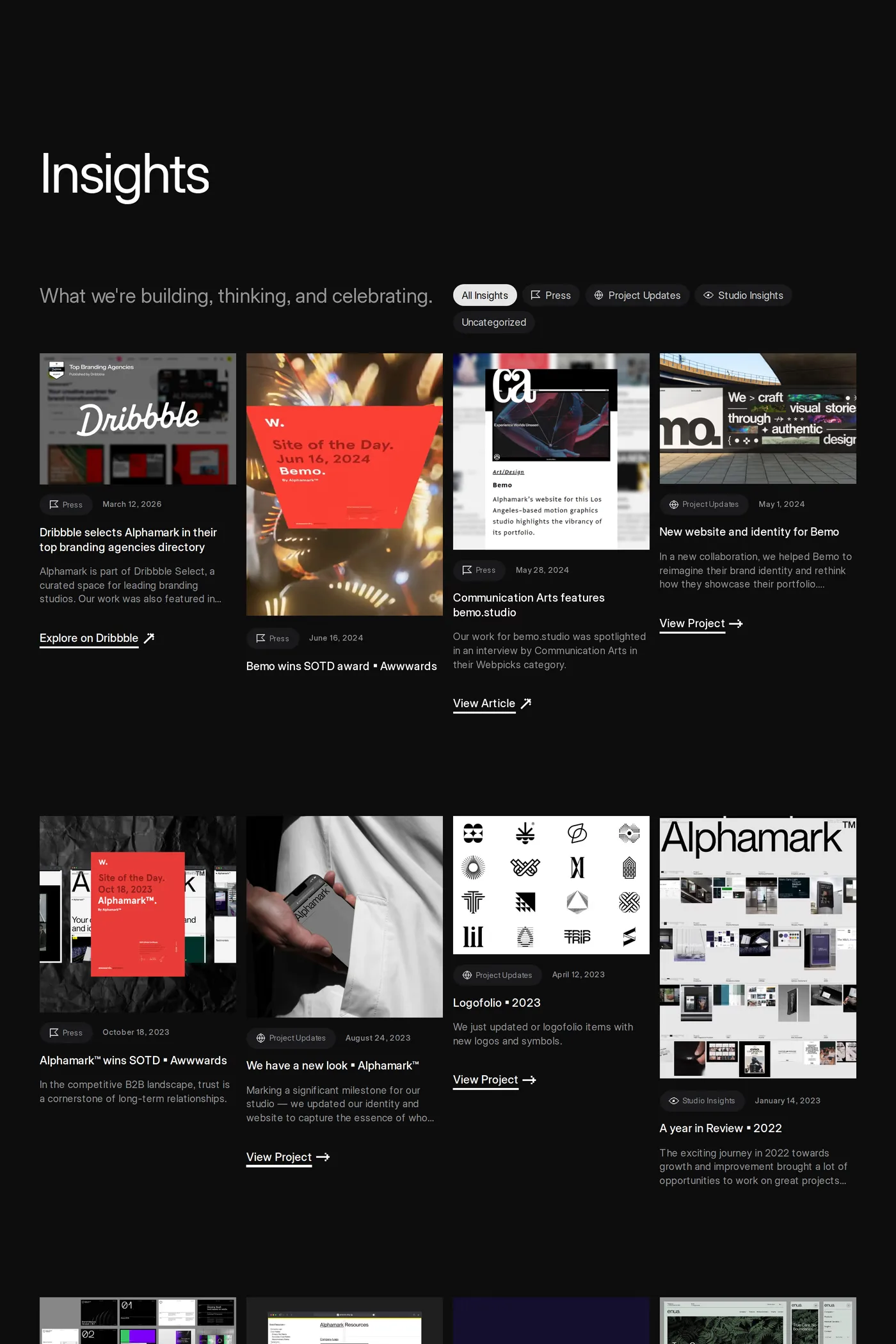 Alphamark — screenshot of the blog page