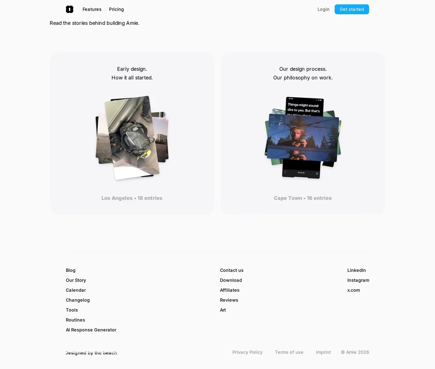 Amie — screenshot of the about page
