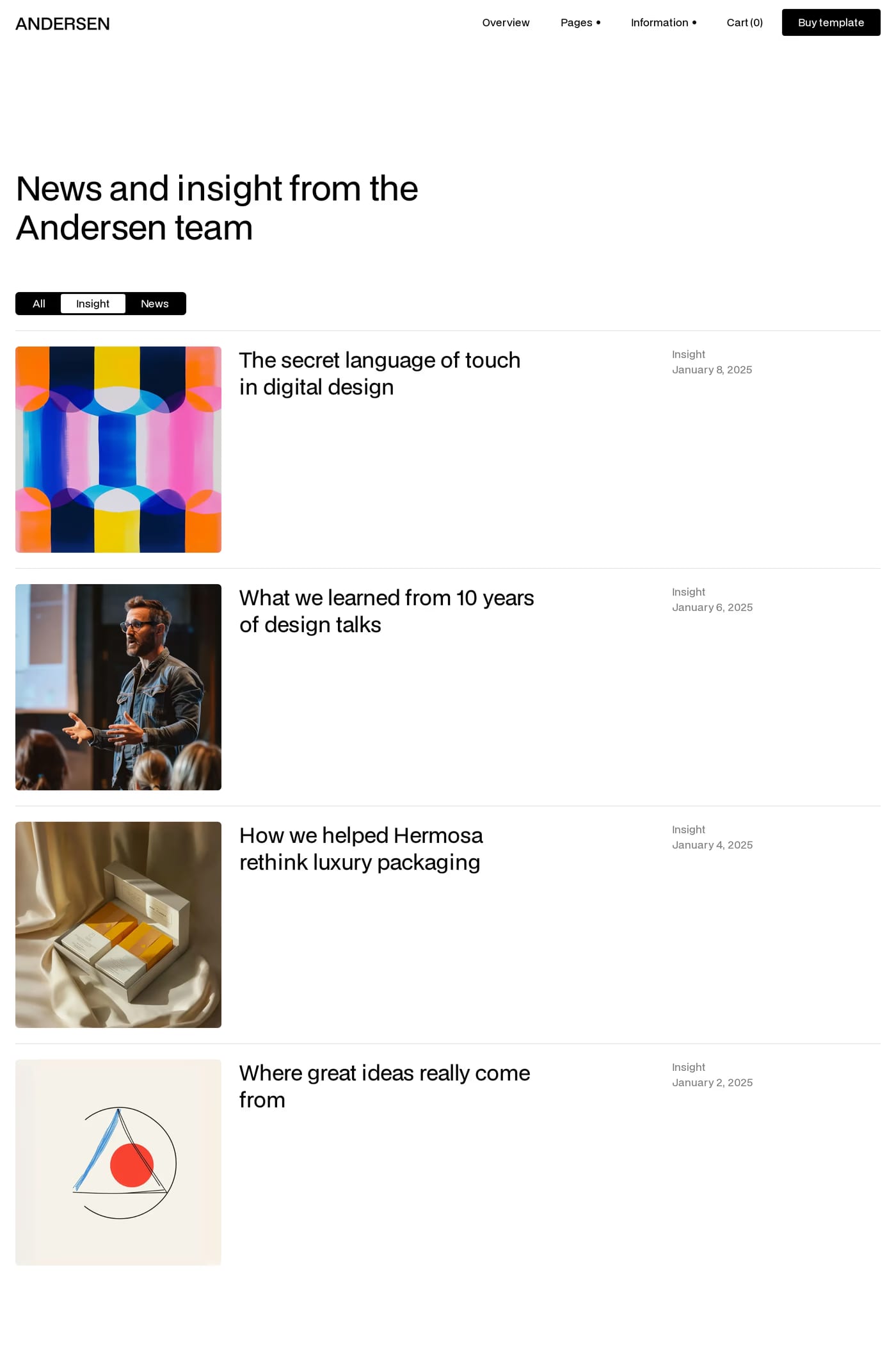 Andersen — screenshot of the blog page