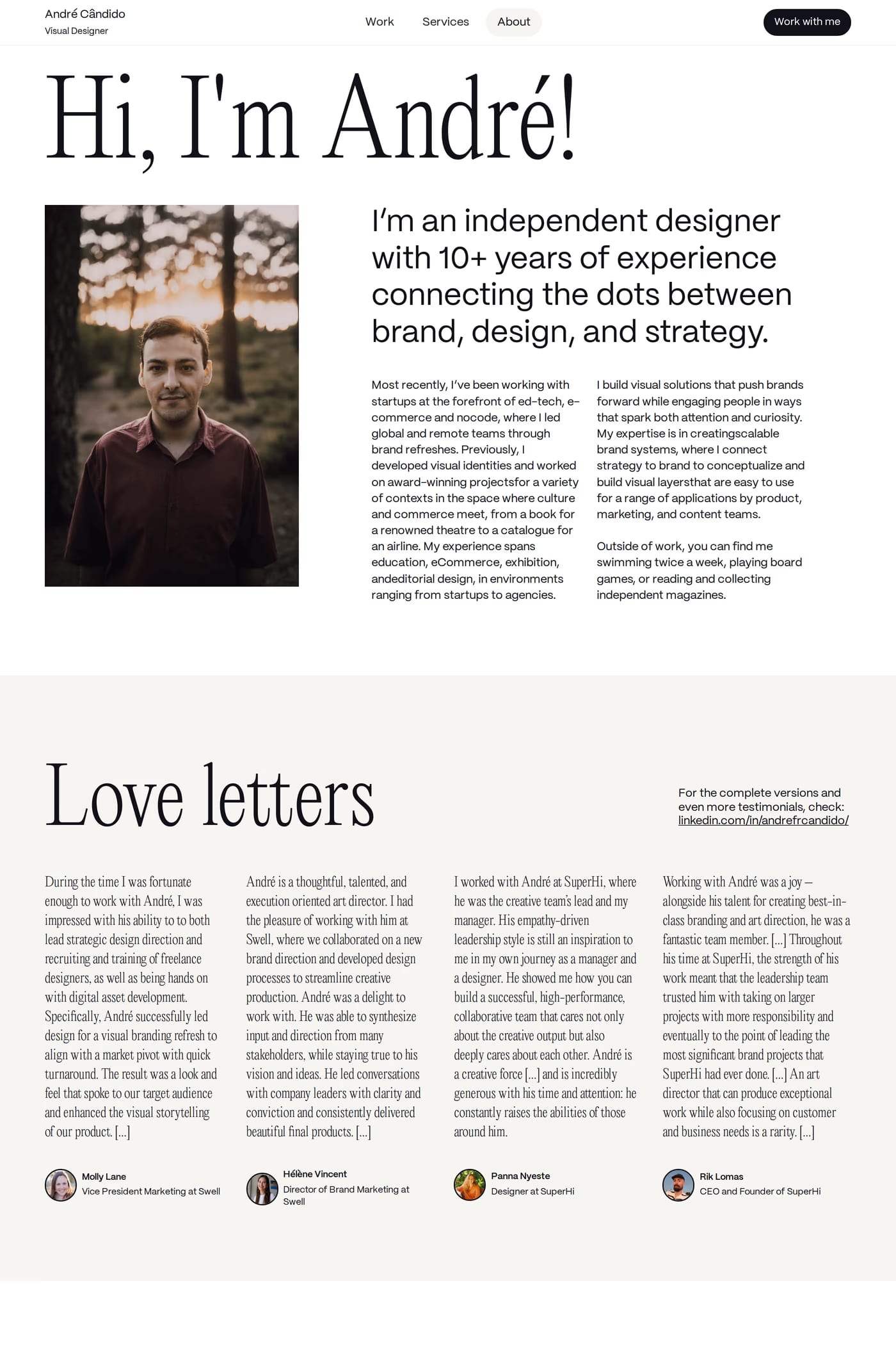 Andre Candido — screenshot of the about page