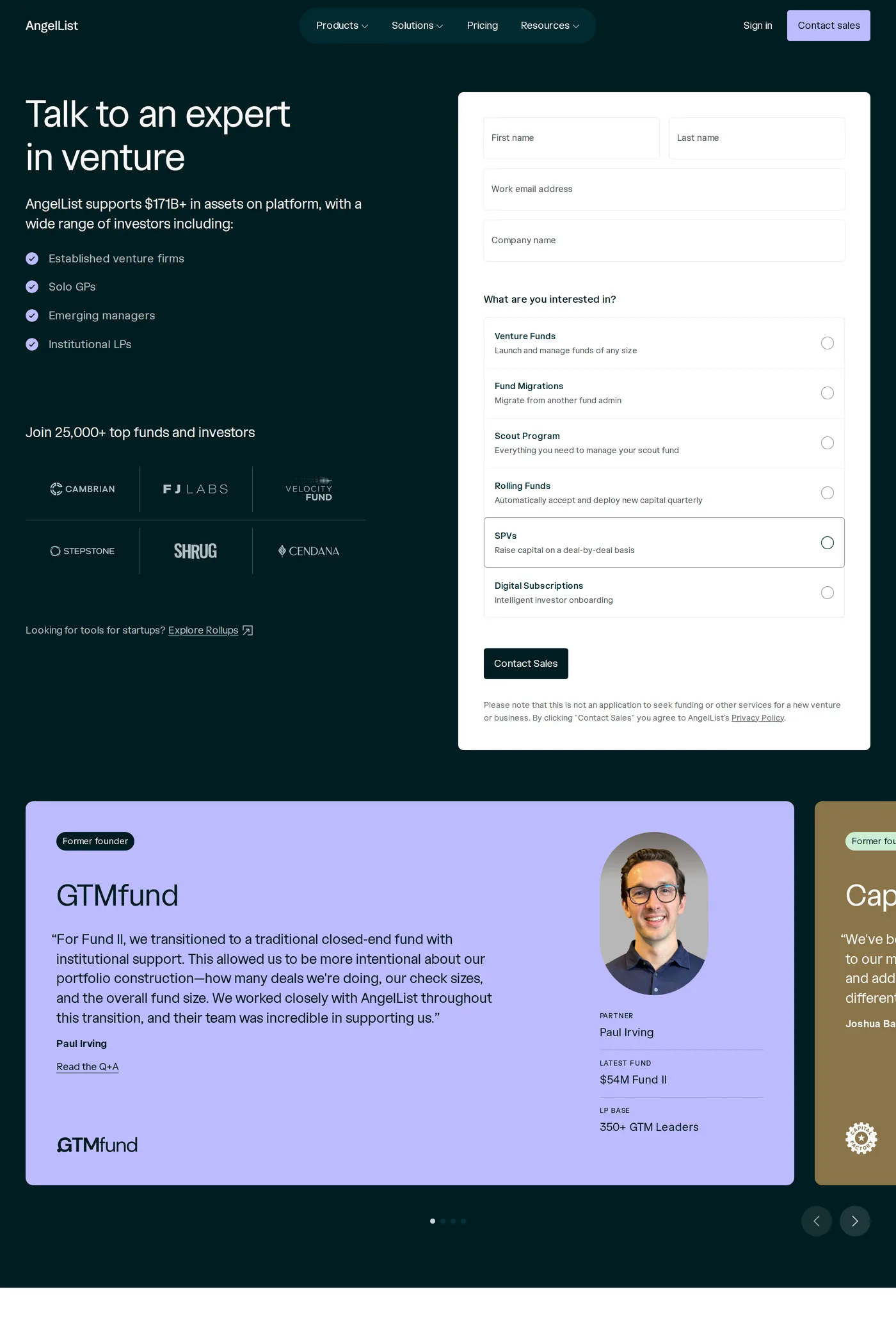 AngelList — screenshot of the contact page