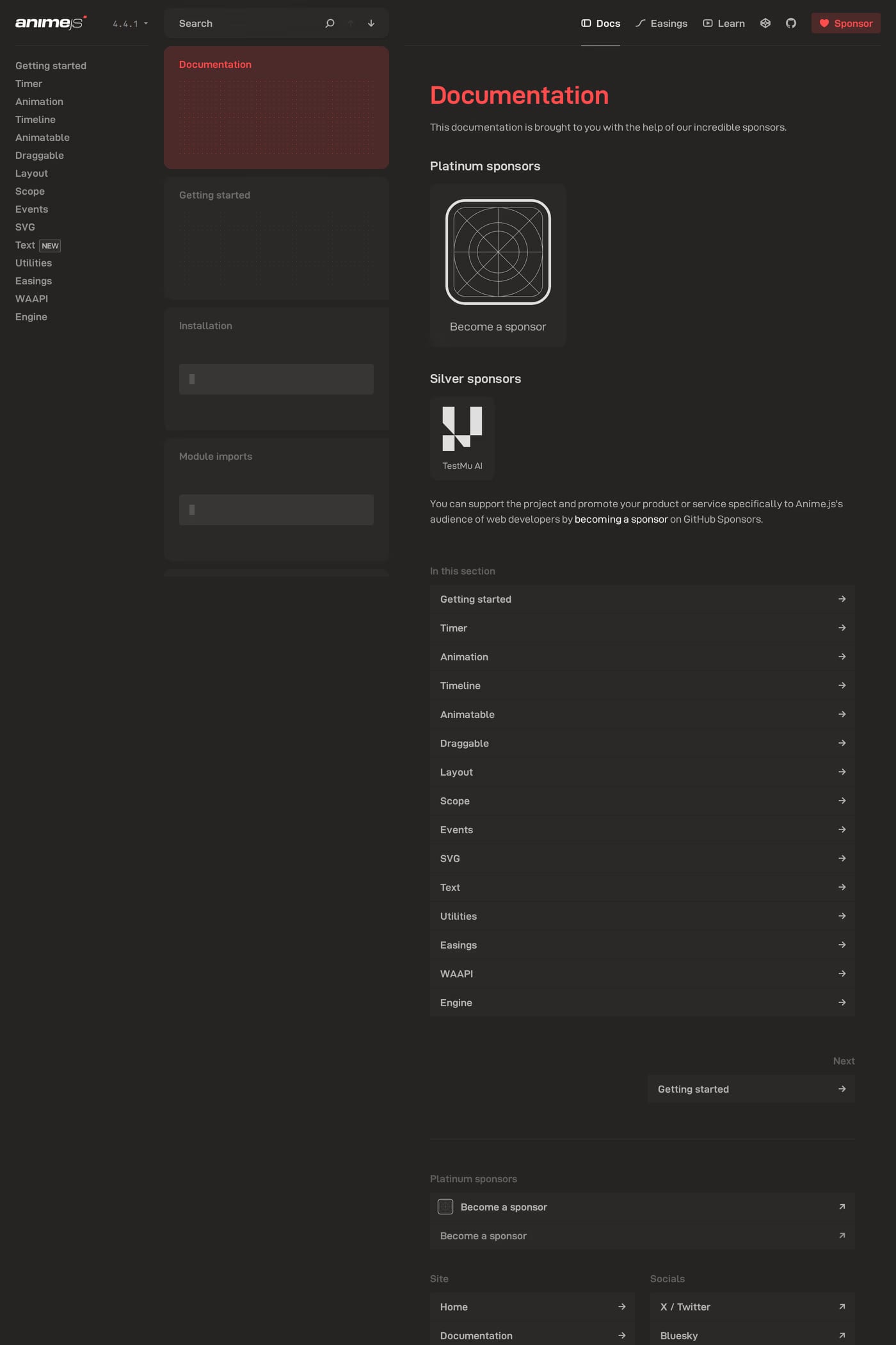 Anime.js — screenshot of the docs page