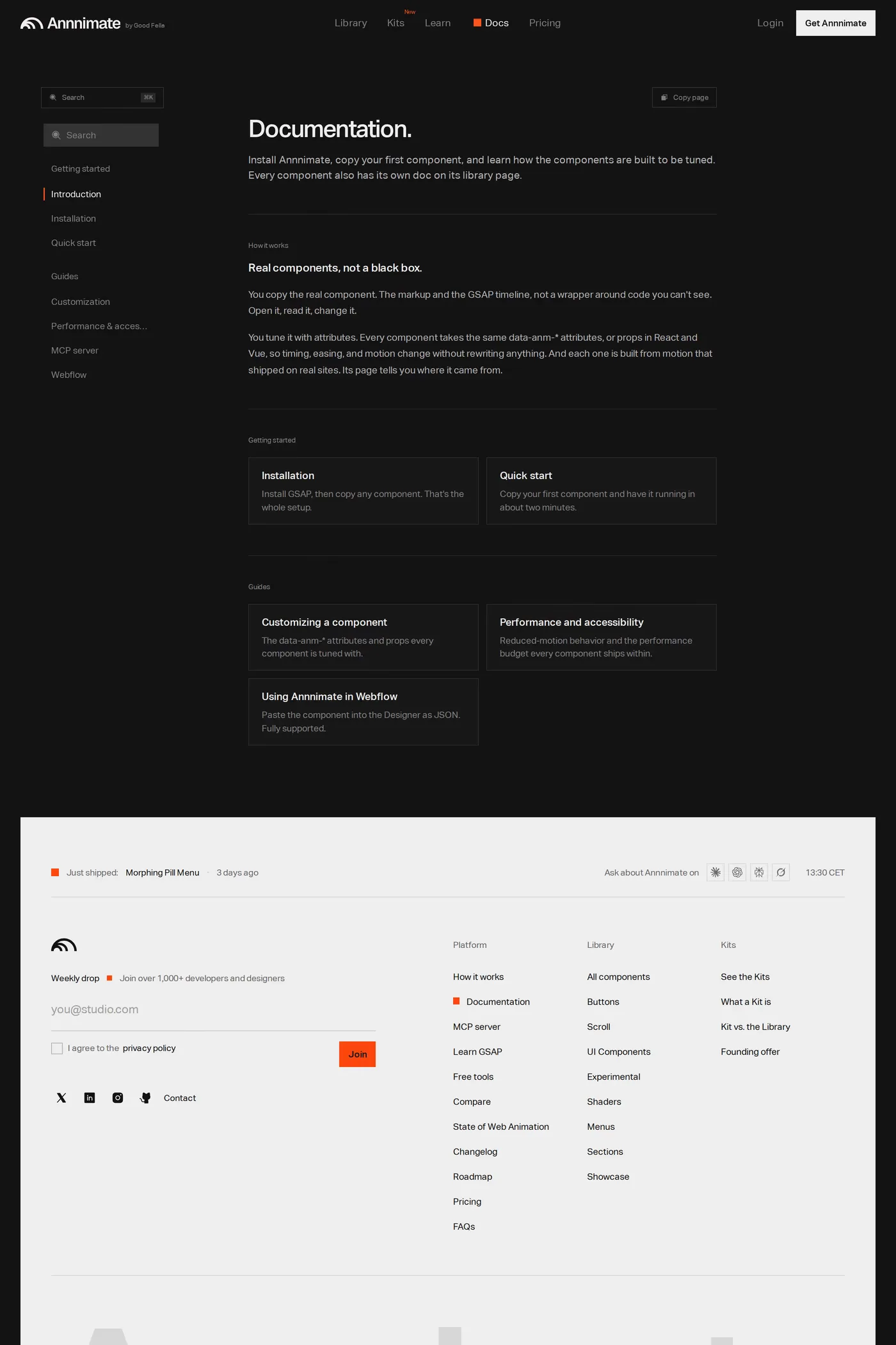 Annnimate — screenshot of the docs page
