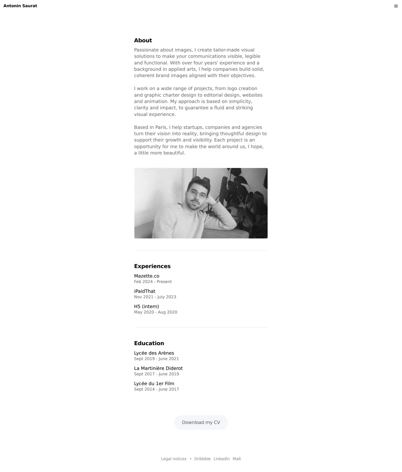 Antonin Saurat — screenshot of the about page