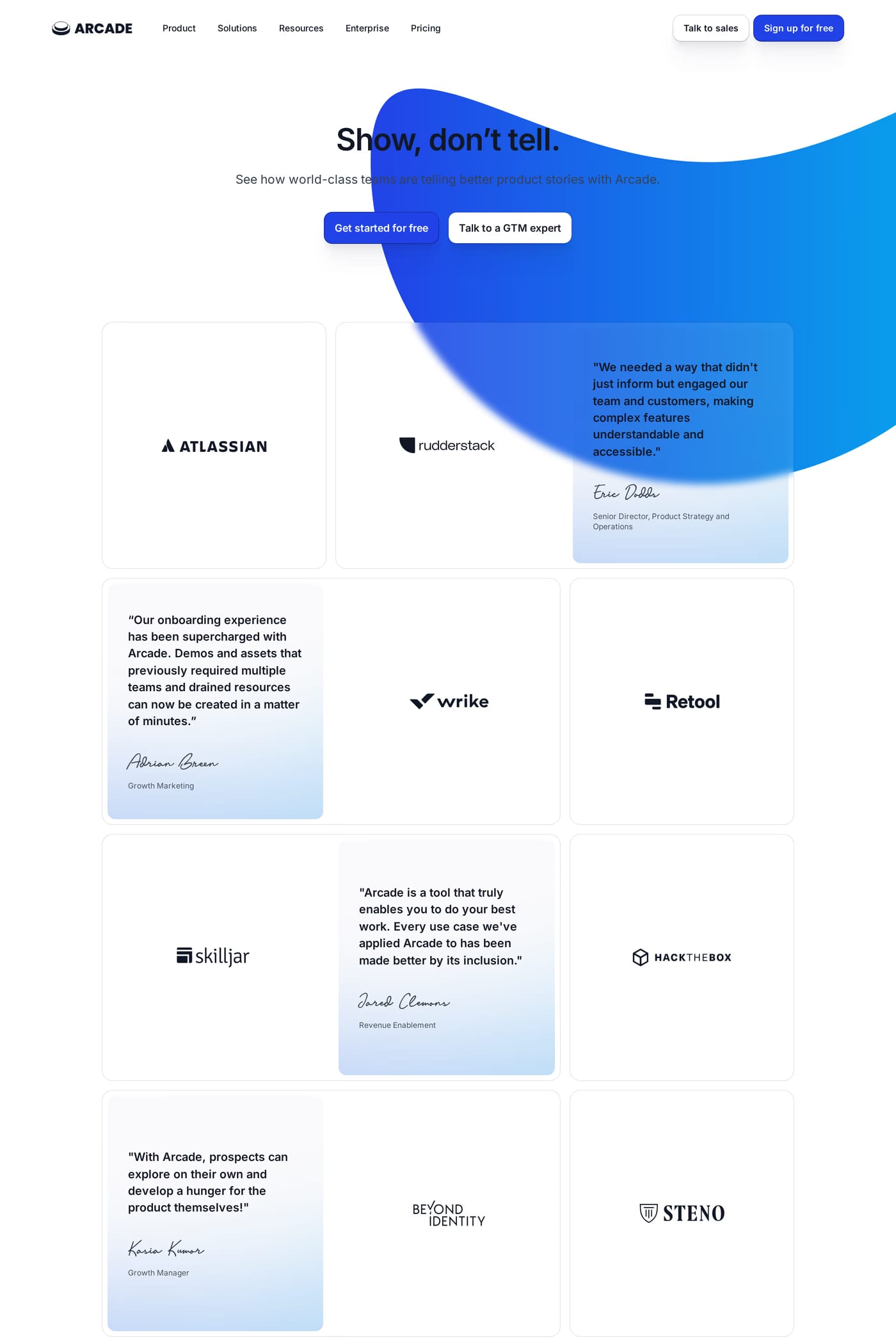 Arcade — screenshot of the work page