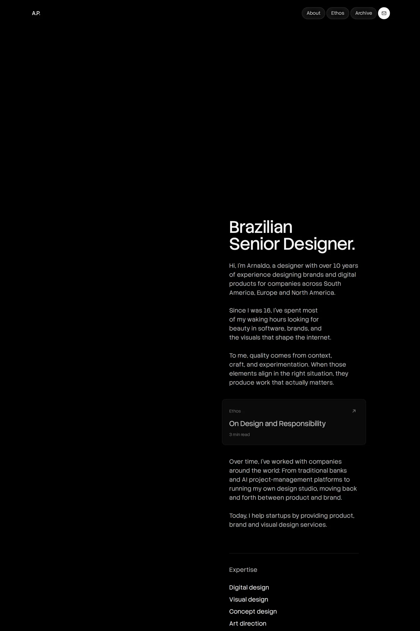 Arnaldo Petrazzini — screenshot of the about page