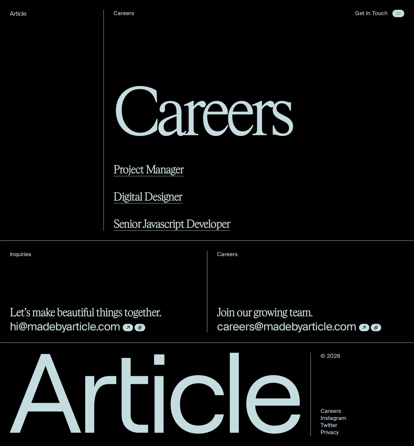 Article — screenshot of the careers page