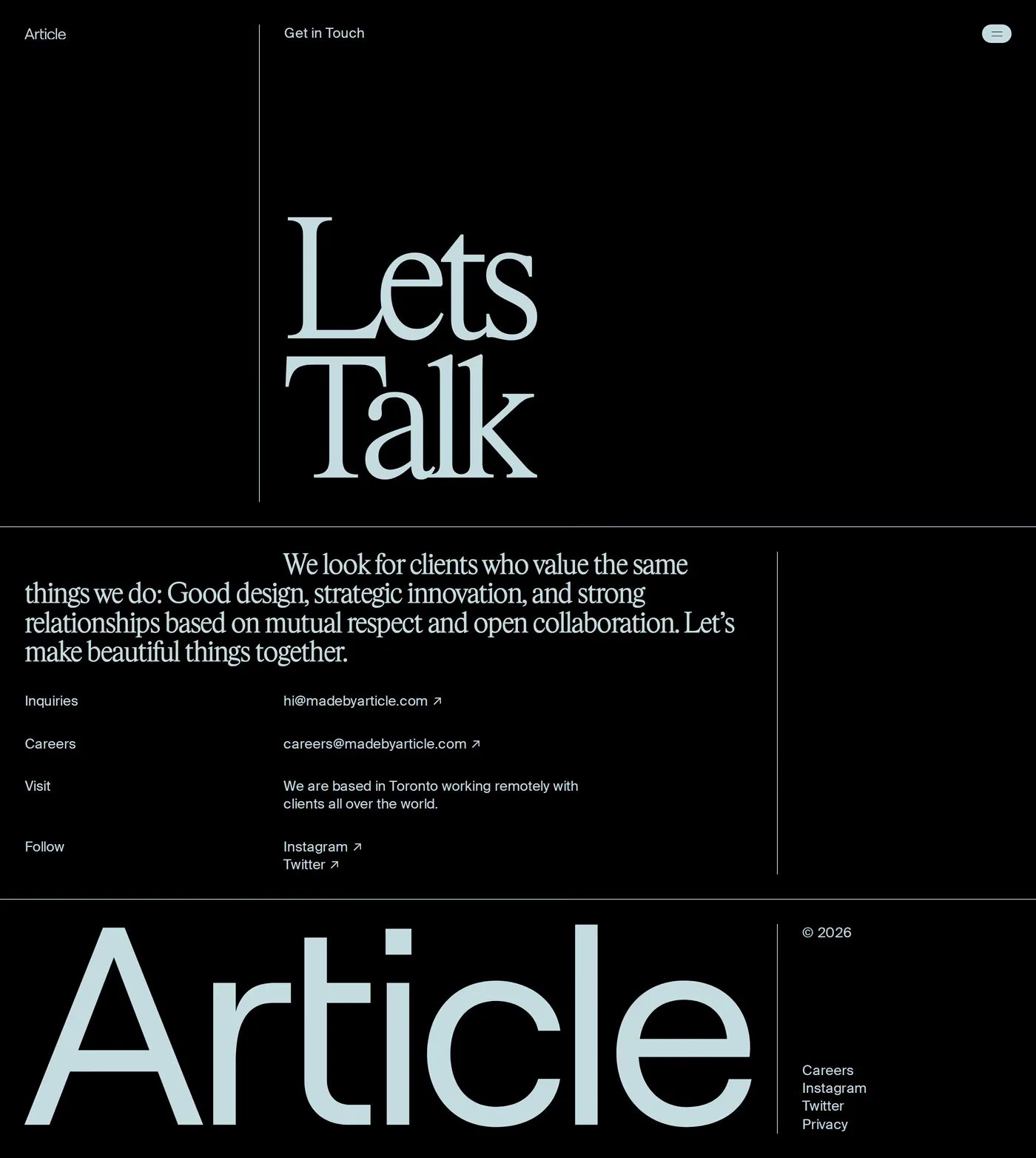 Article — screenshot of the contact page