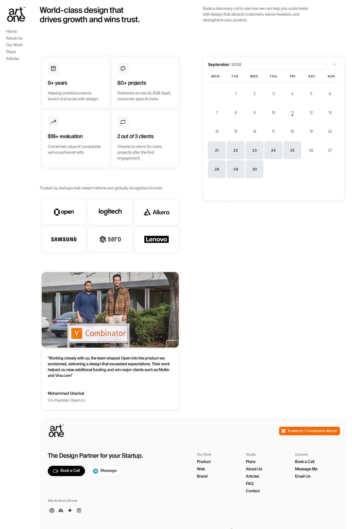 Artone Studio — screenshot of the contact page