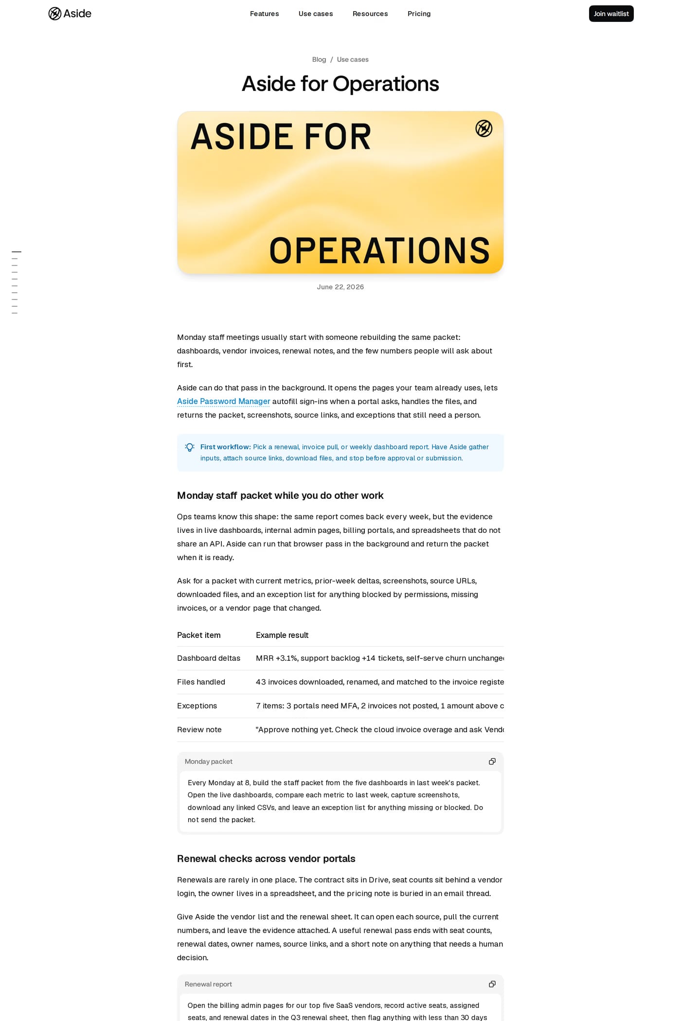 Aside — screenshot of the blog page