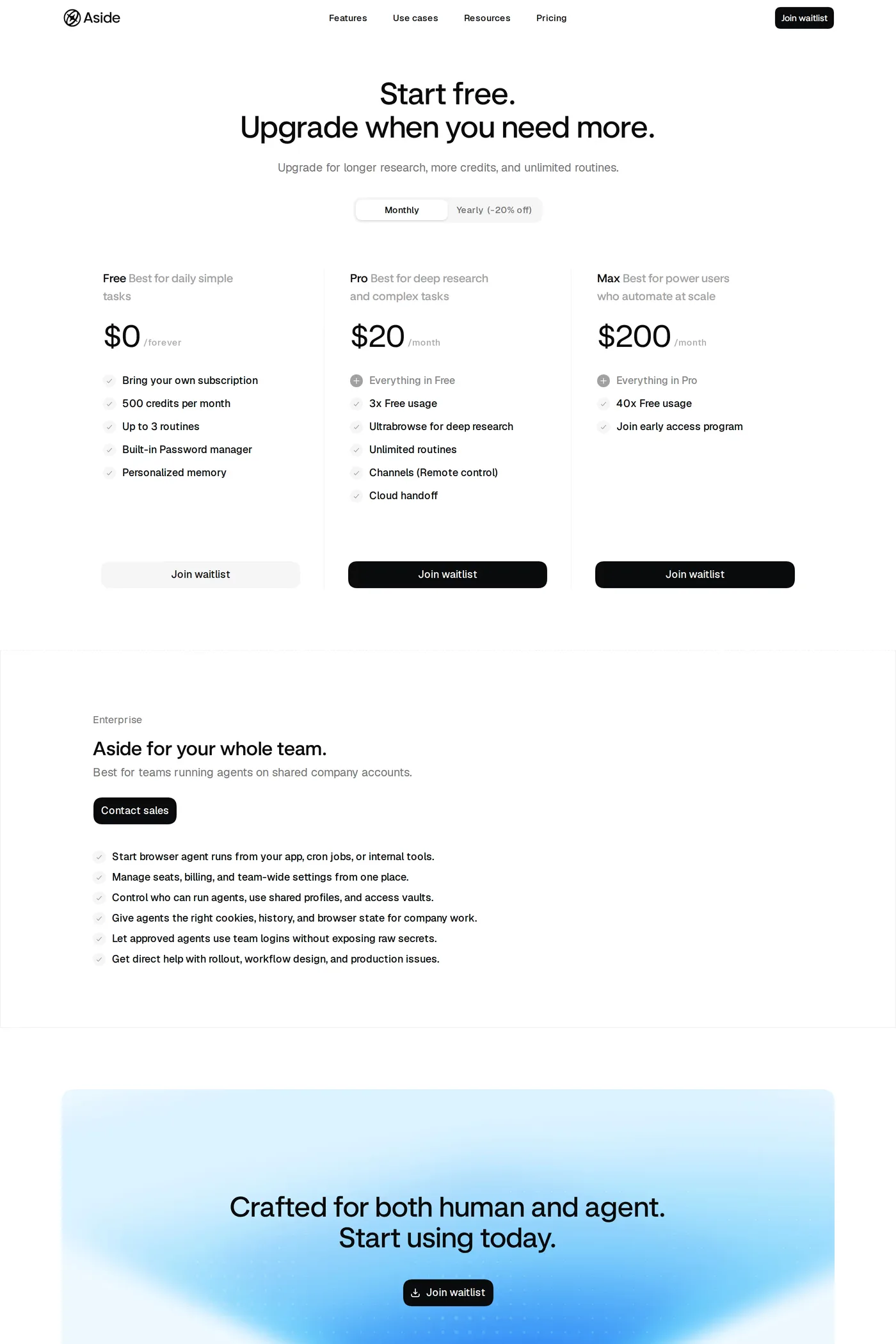 Aside — screenshot of the pricing page