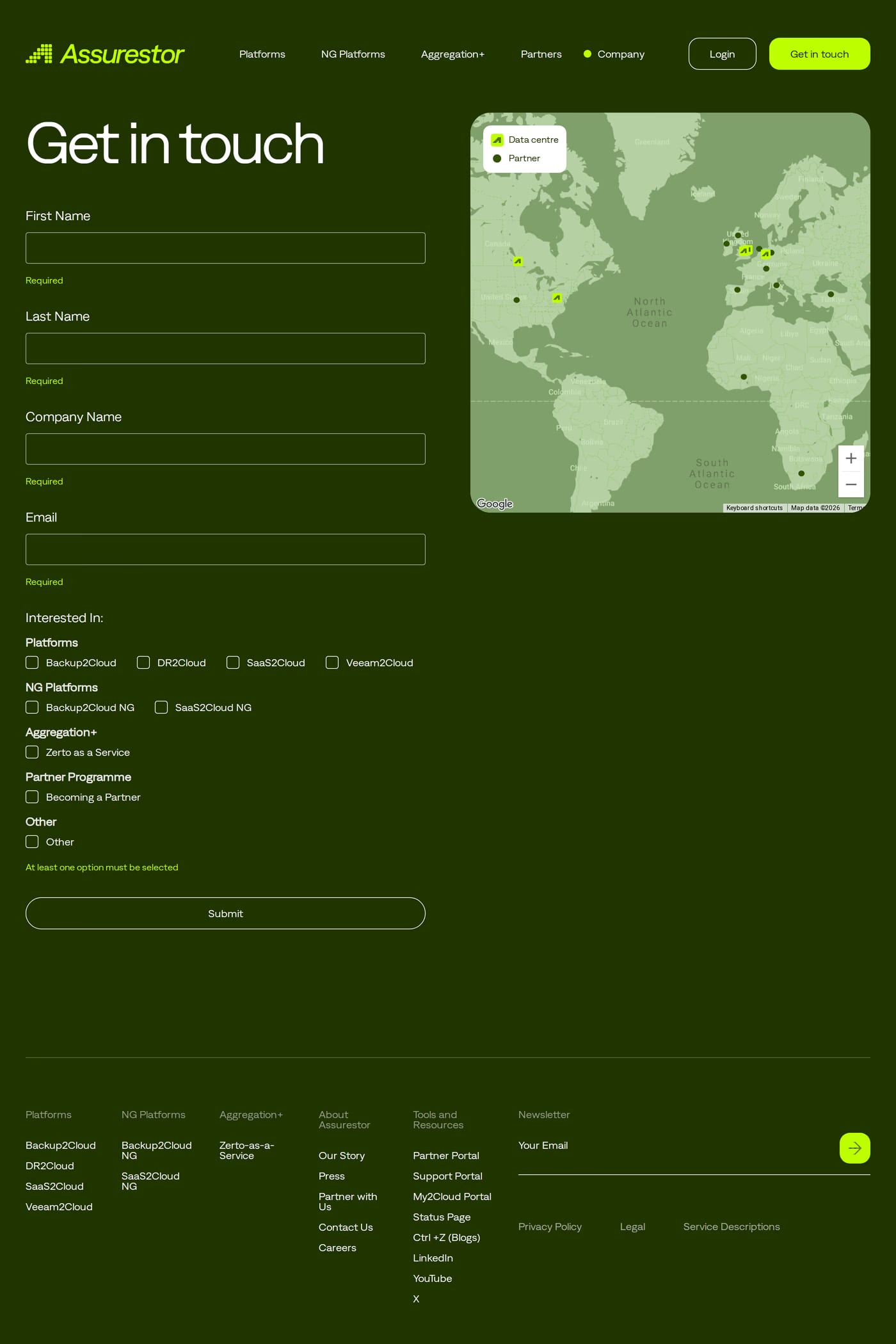 Assurestor — screenshot of the contact page