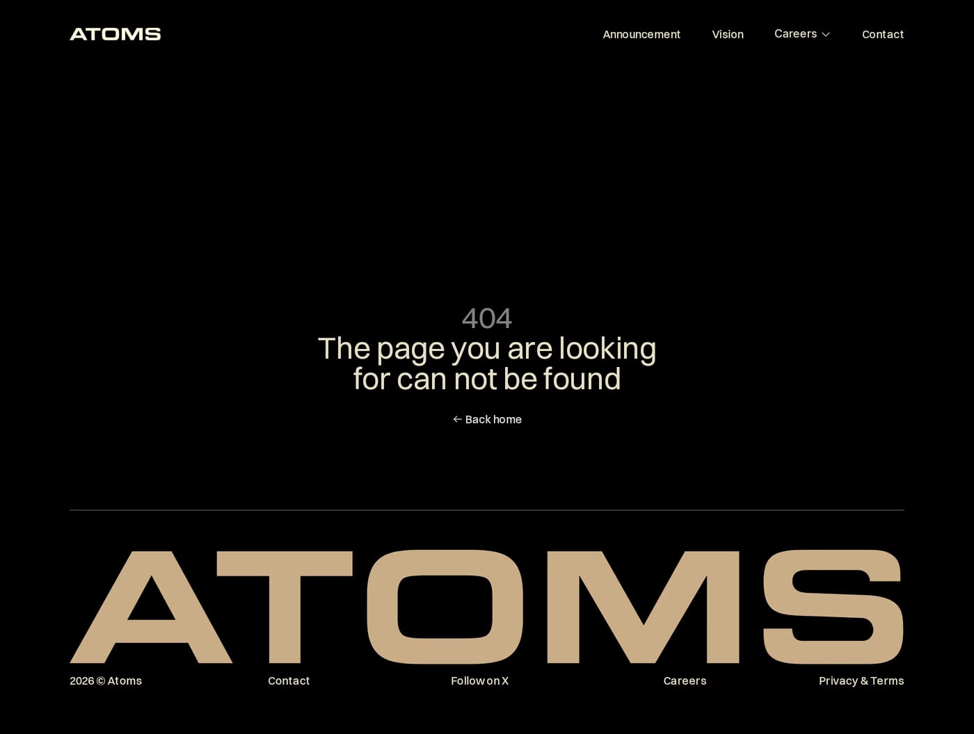 Atoms — screenshot of the 404 page