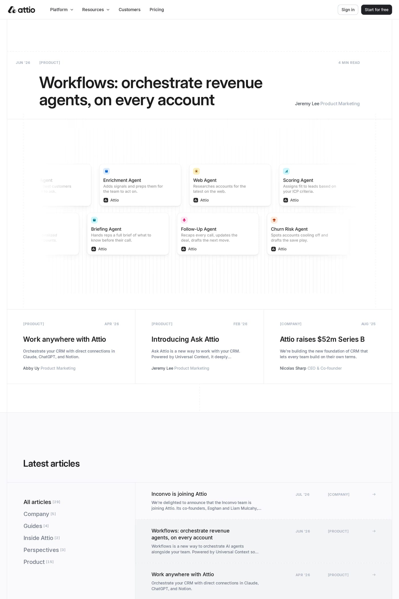 Attio — screenshot of the blog page