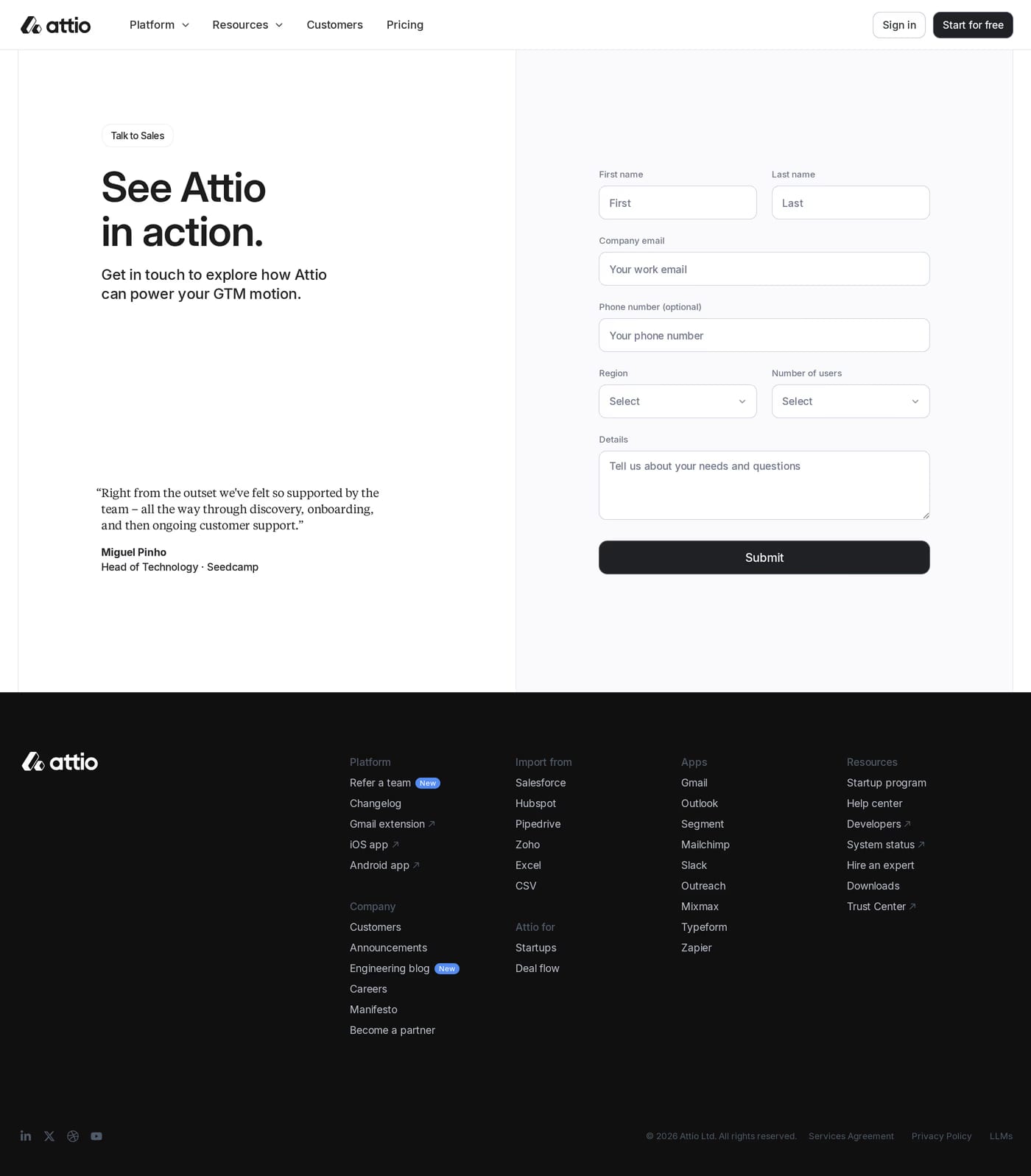 Attio — screenshot of the contact page