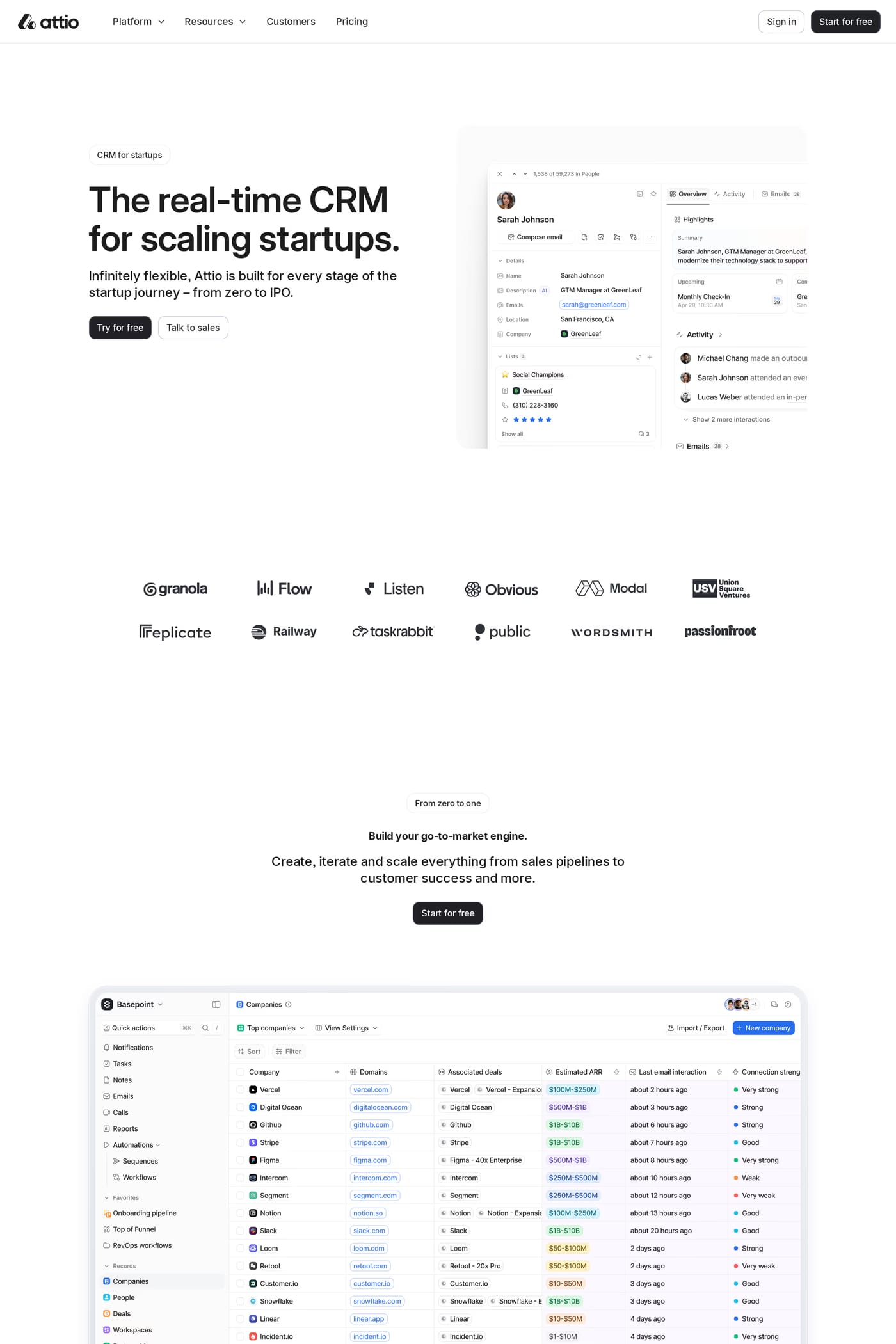 Attio — screenshot of the features page