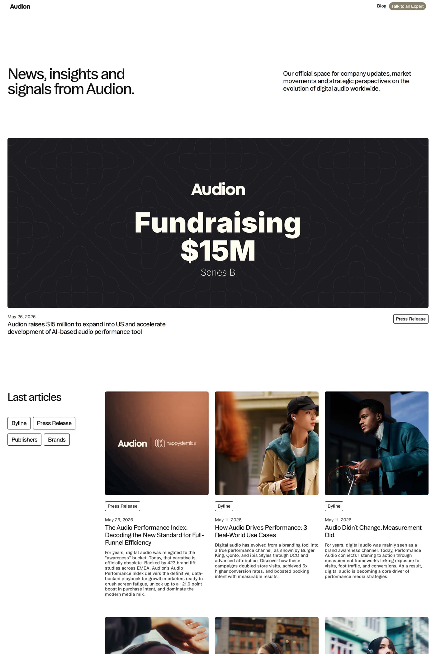 Audion — screenshot of the blog page