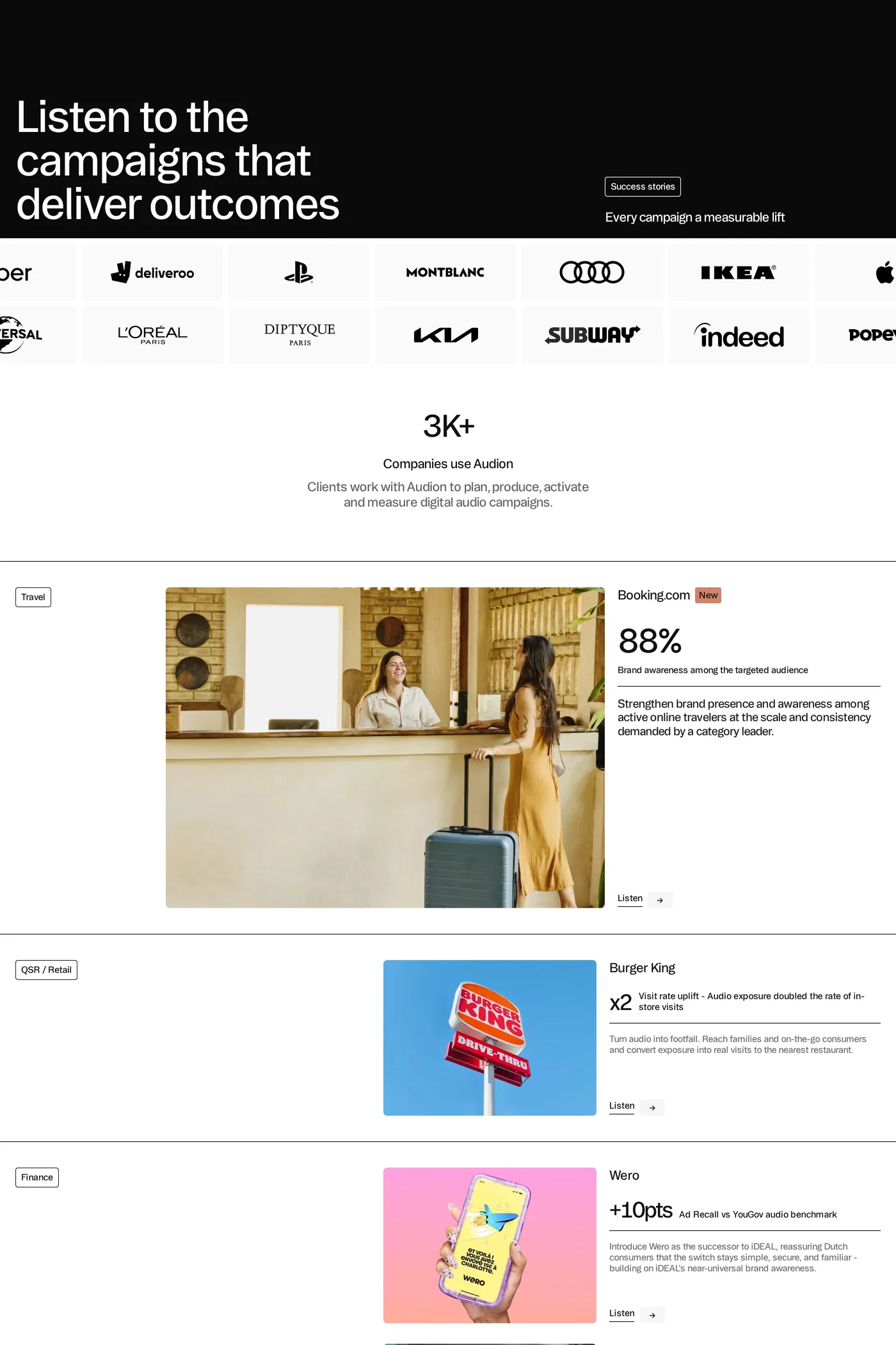 Audion — screenshot of the case studies page