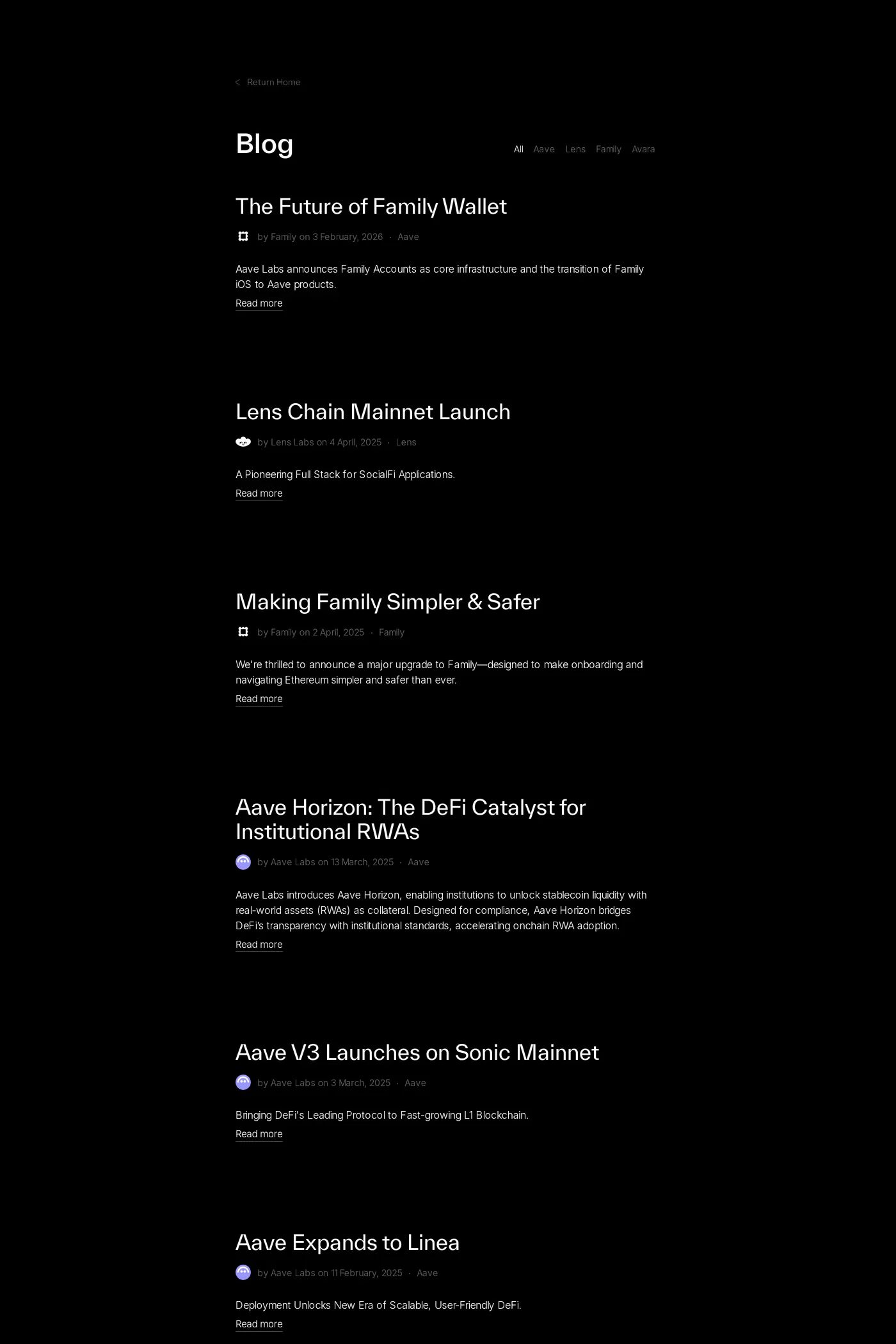 Avara — screenshot of the blog page