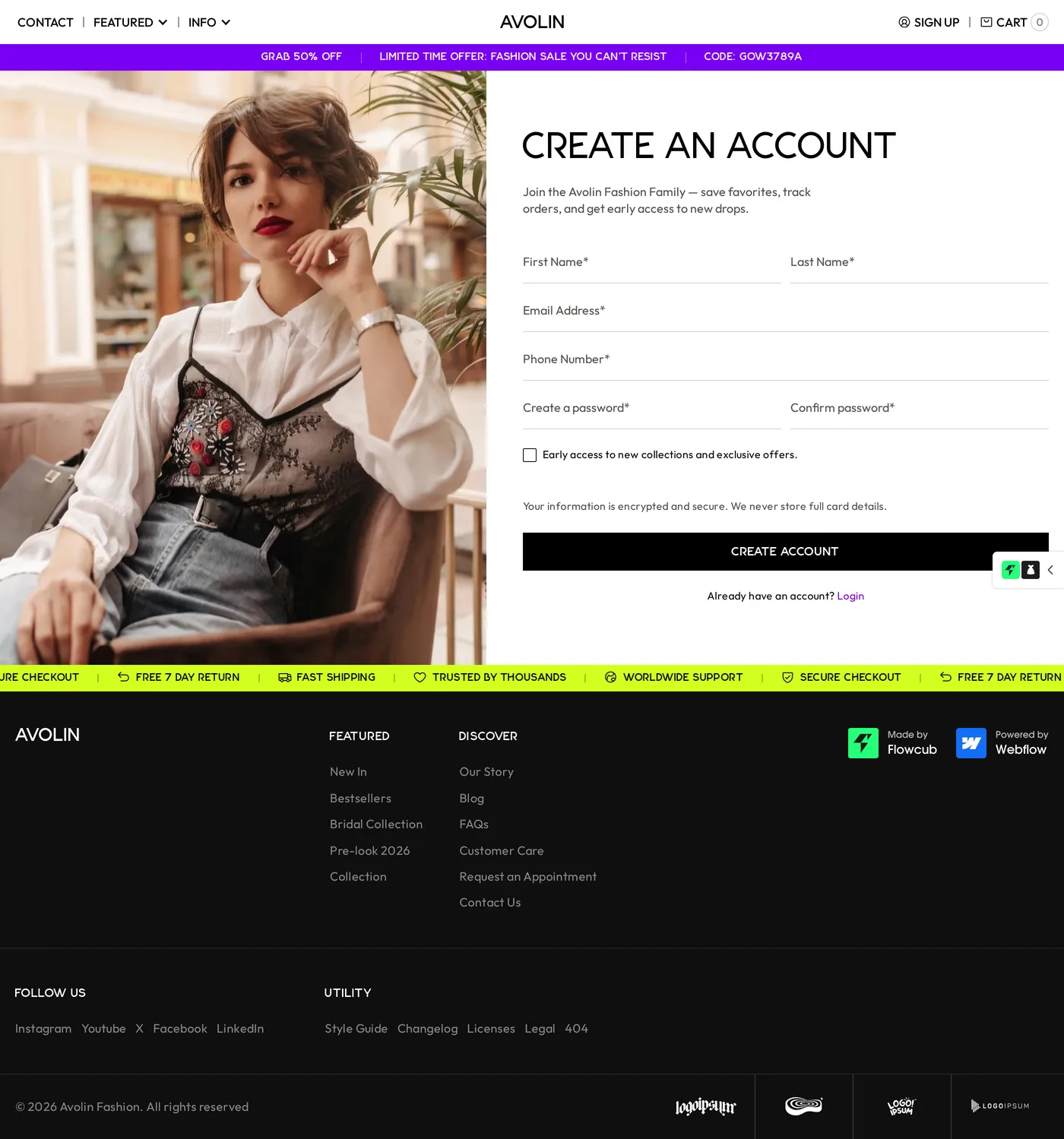 Avolin — screenshot of the sign up page